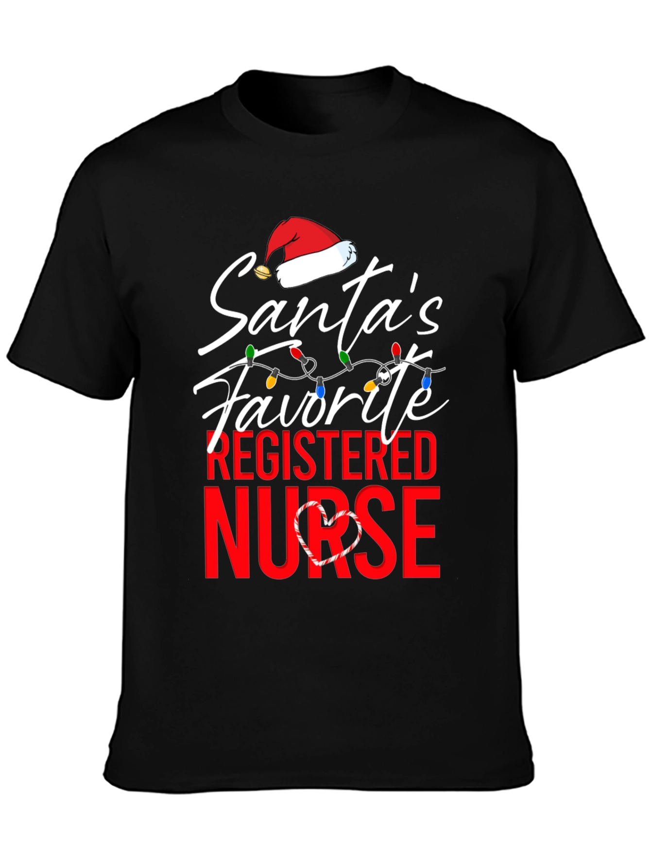 Black Santa's Favorite Nurse T-Shirt Christmas Holiday Registered Nurse view 3