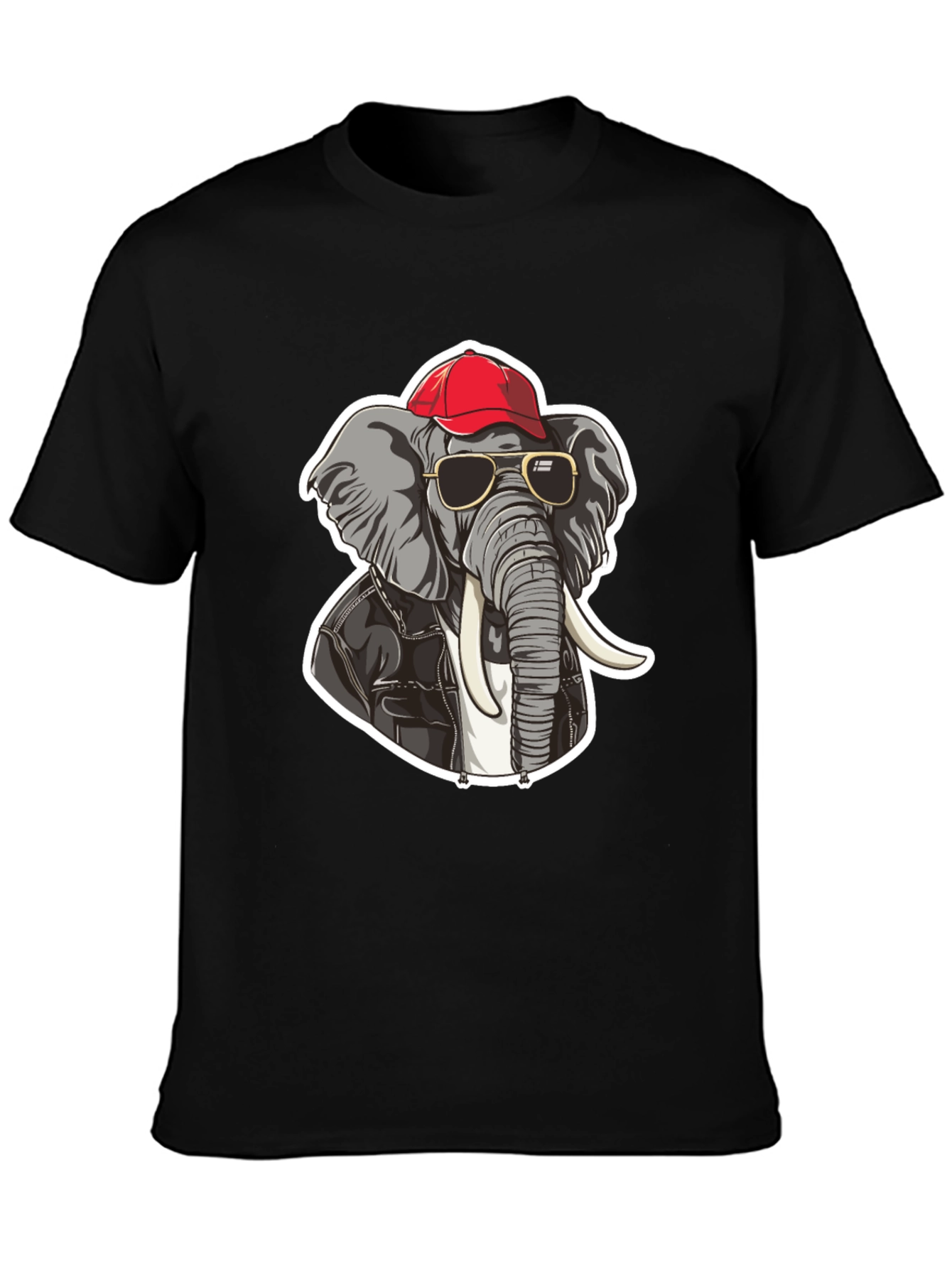 Black Cool Elephant Tee: Biker Style Cartoon Graphic T-Shirt view 3