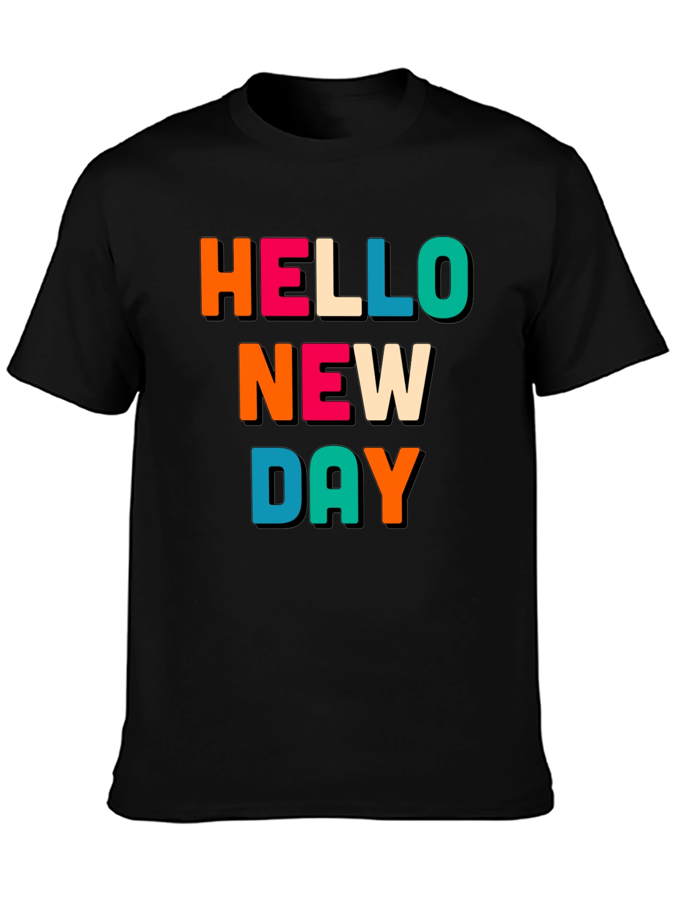 Black Hello New Day Graphic Tee - Unisex Black Cotton T-Shirt view 3