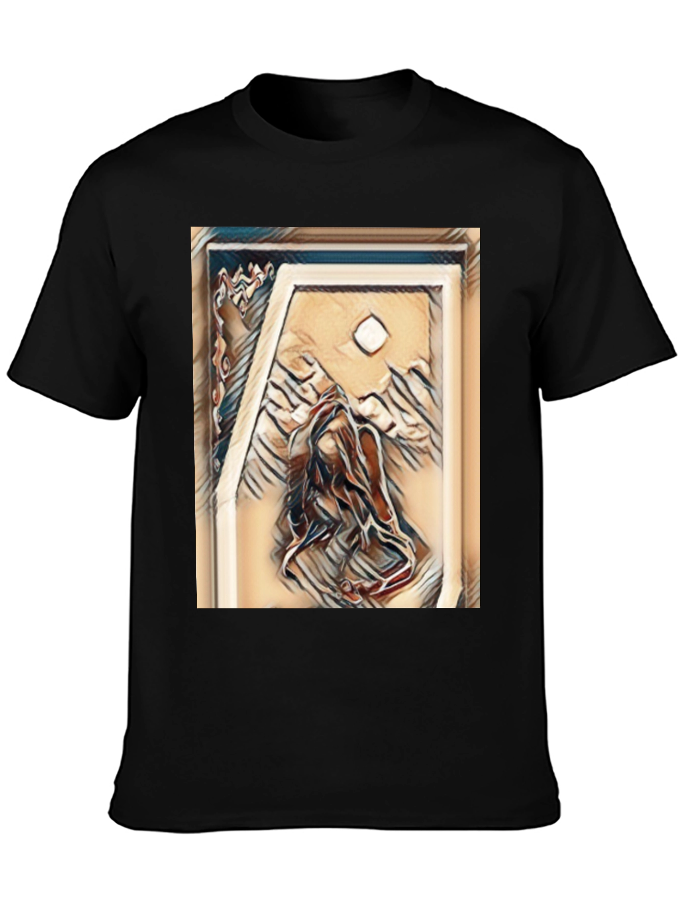 Black Abstract Art Tee - Black Cotton Blend view 3