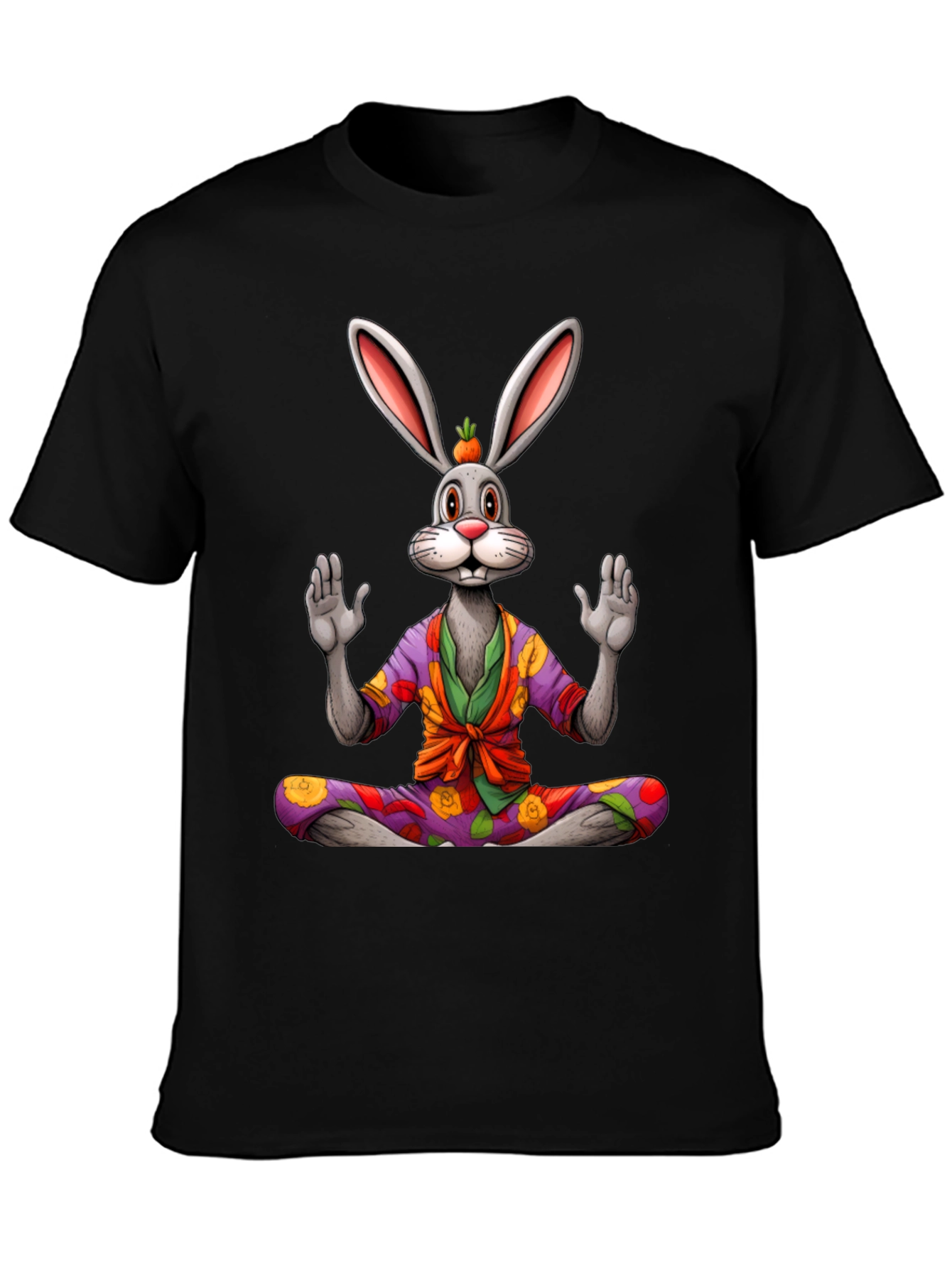 Black Zen Rabbit Graphic Tee - Meditating Hare Shirt view 3