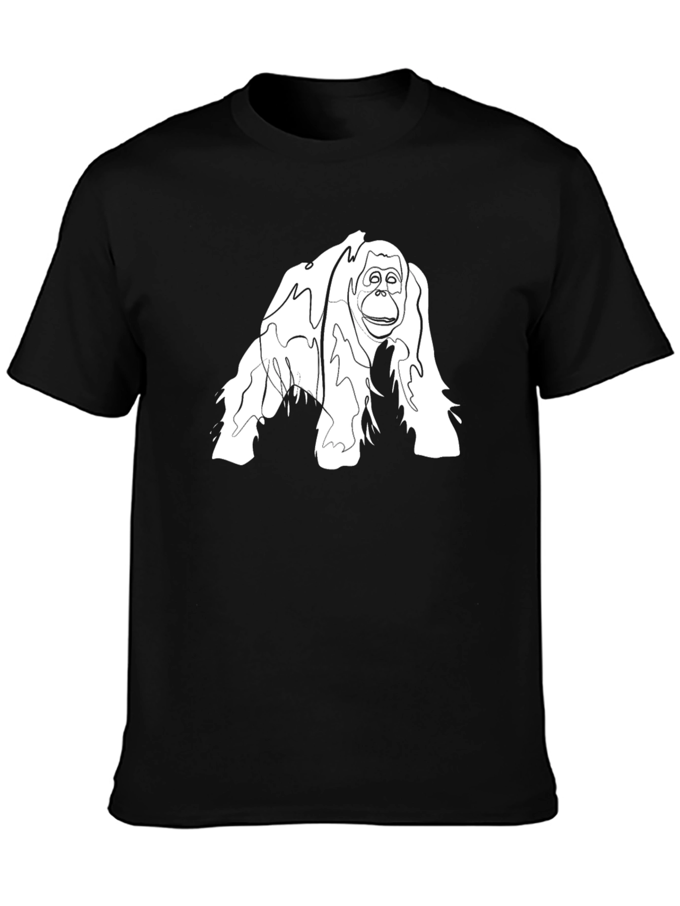 Black Orangutan Line Art Graphic Tee - Black Cotton Blend view 3