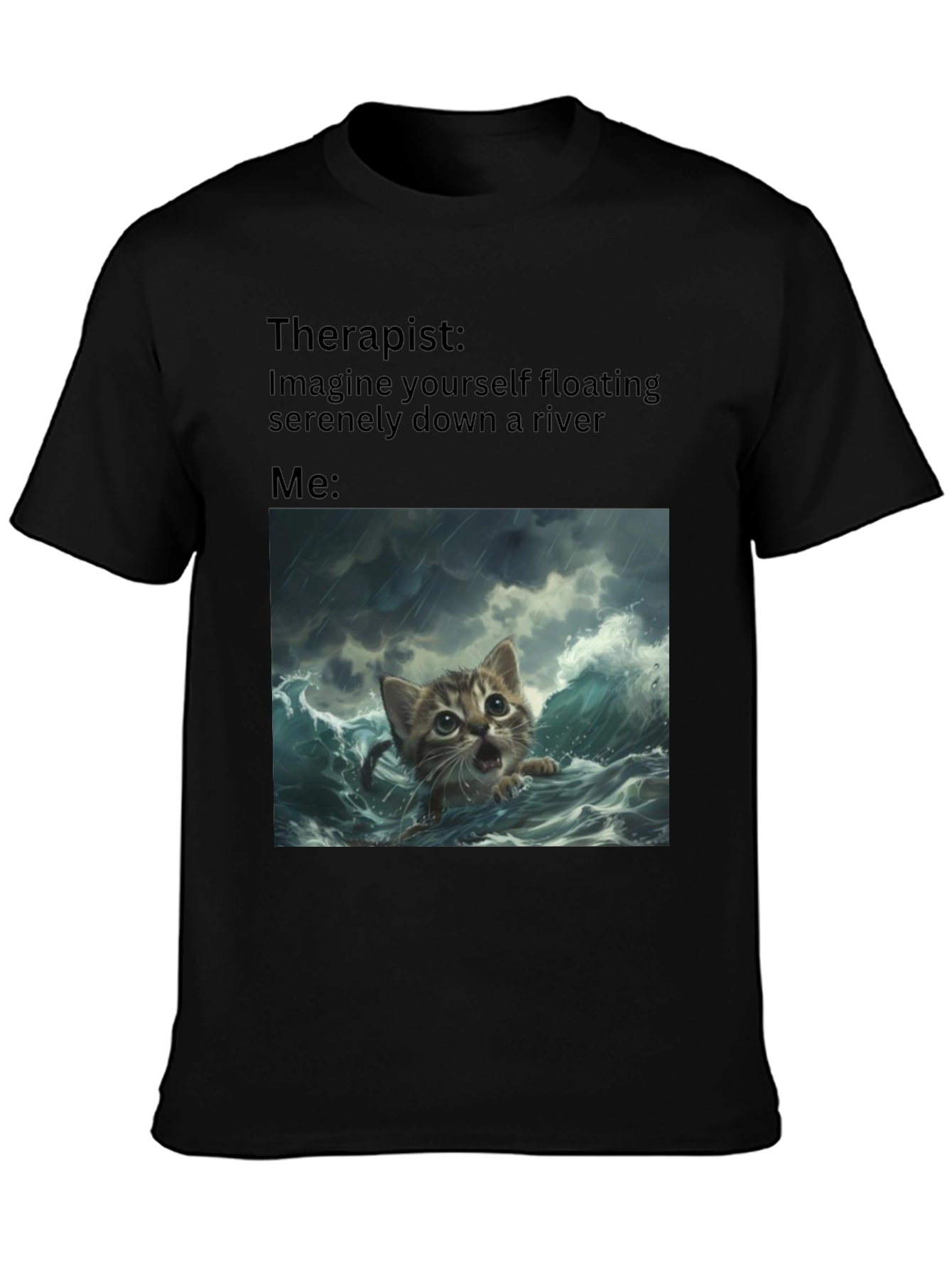 Black Therapist River Cat T-Shirt view 3