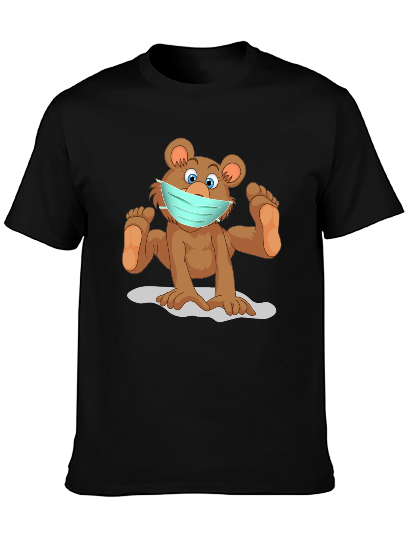 Black Bear Wearing Face Mask Graphic Tee view 3
