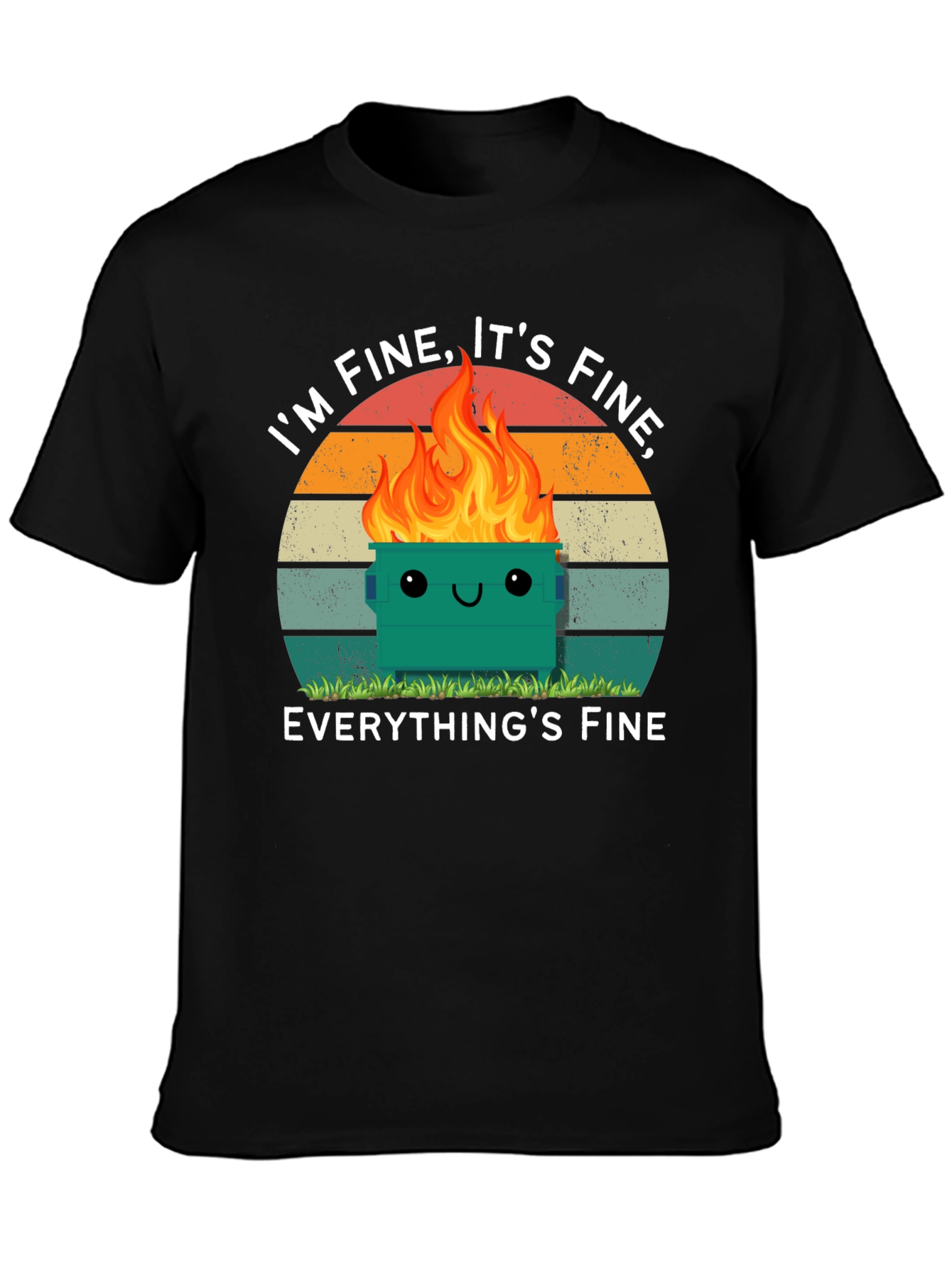 Black I'm Fine Dumpster Fire T-Shirt - Everything's Fine Meme Tee view 3