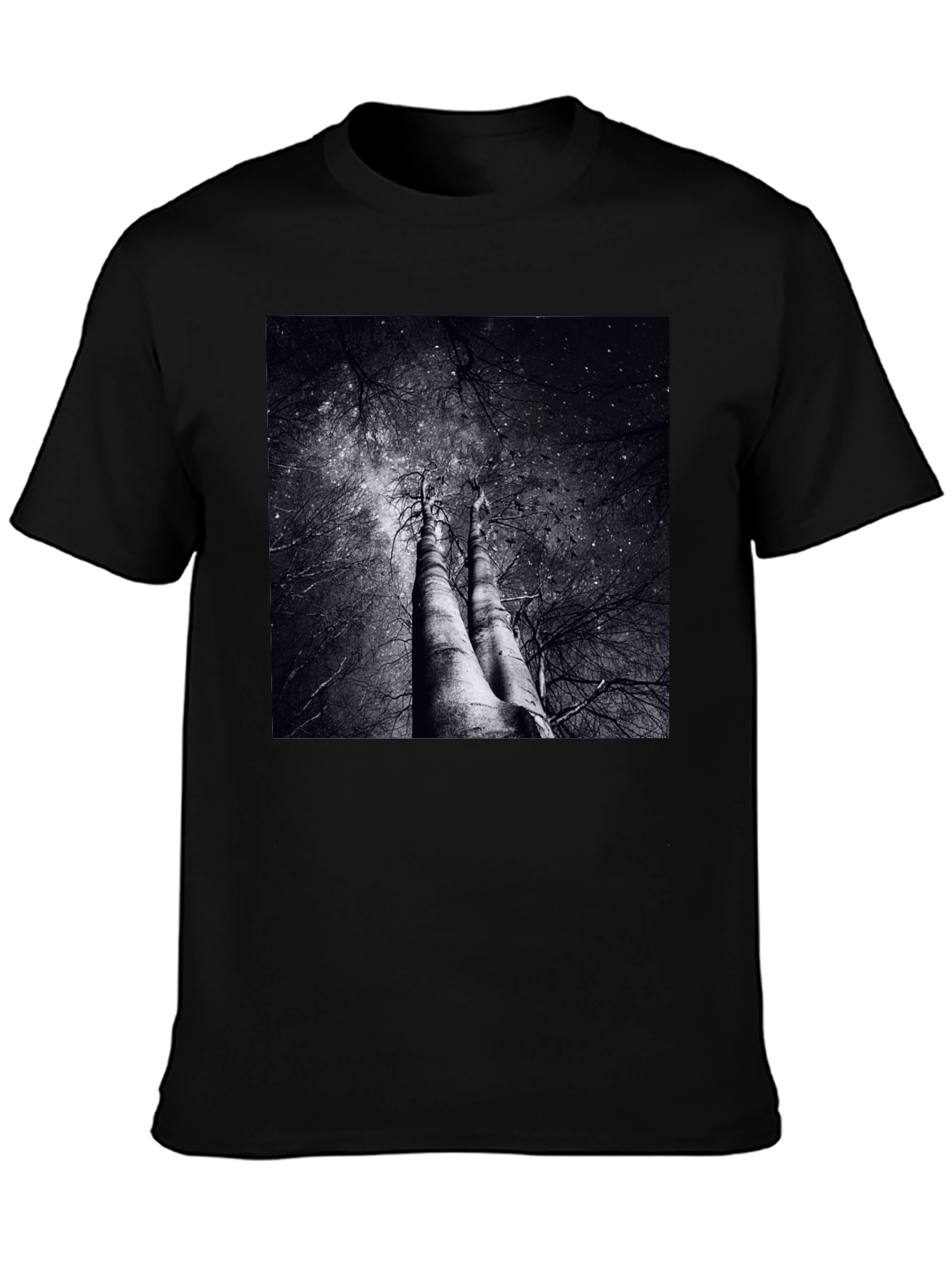 Black Abstract Tree Graphic Tee - Black Cotton Blend view 3