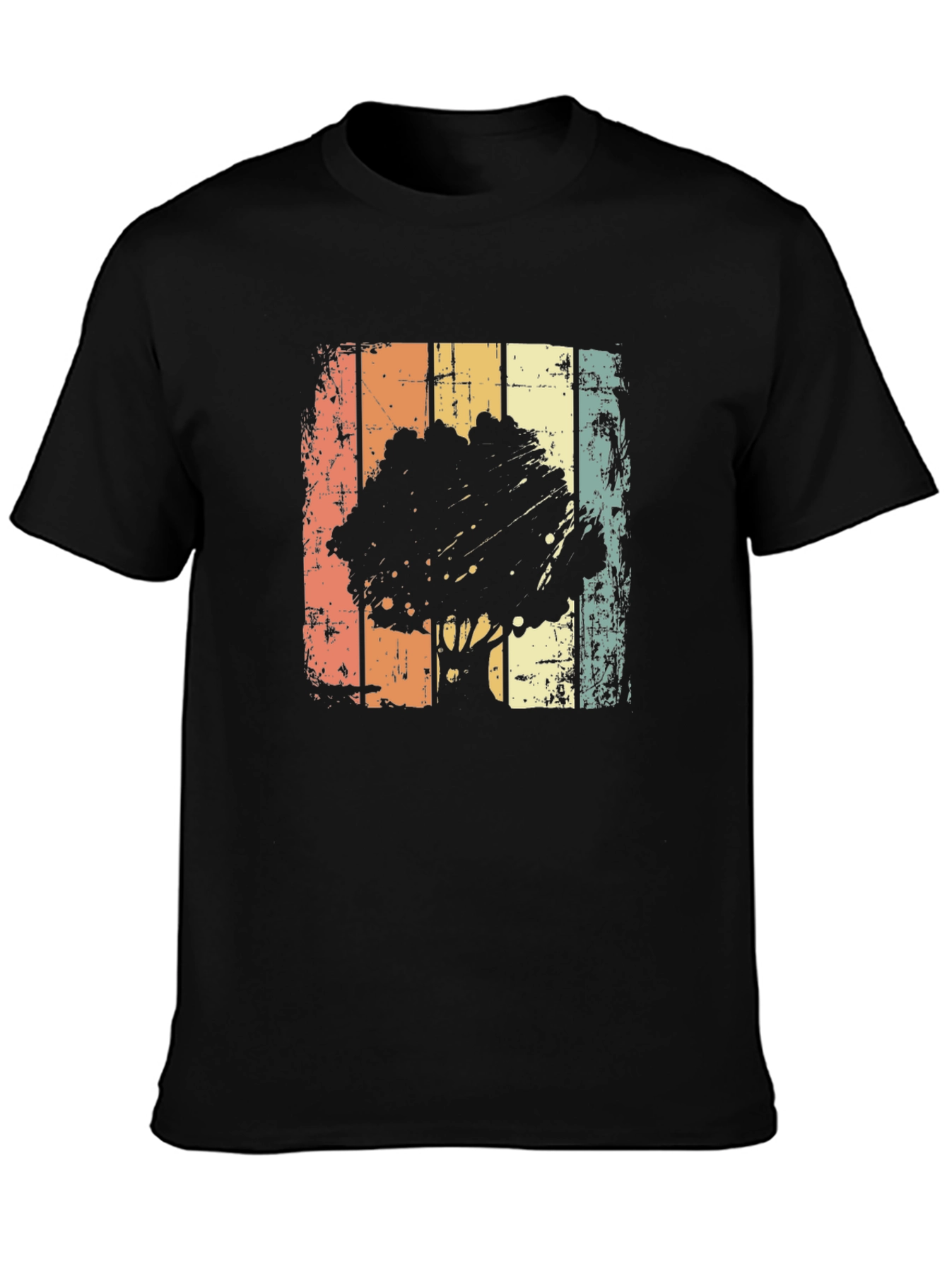 Black Retro Tree Graphic Tee - Vintage Style T-Shirt view 3