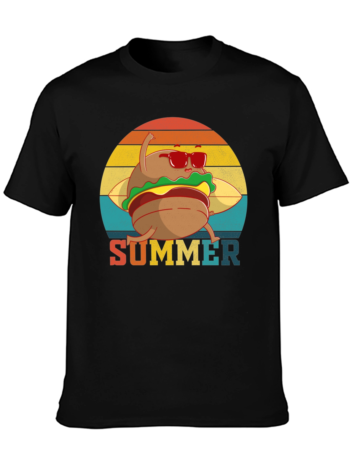 Black Summer Burger Graphic Tee - Black Cotton T-Shirt view 3