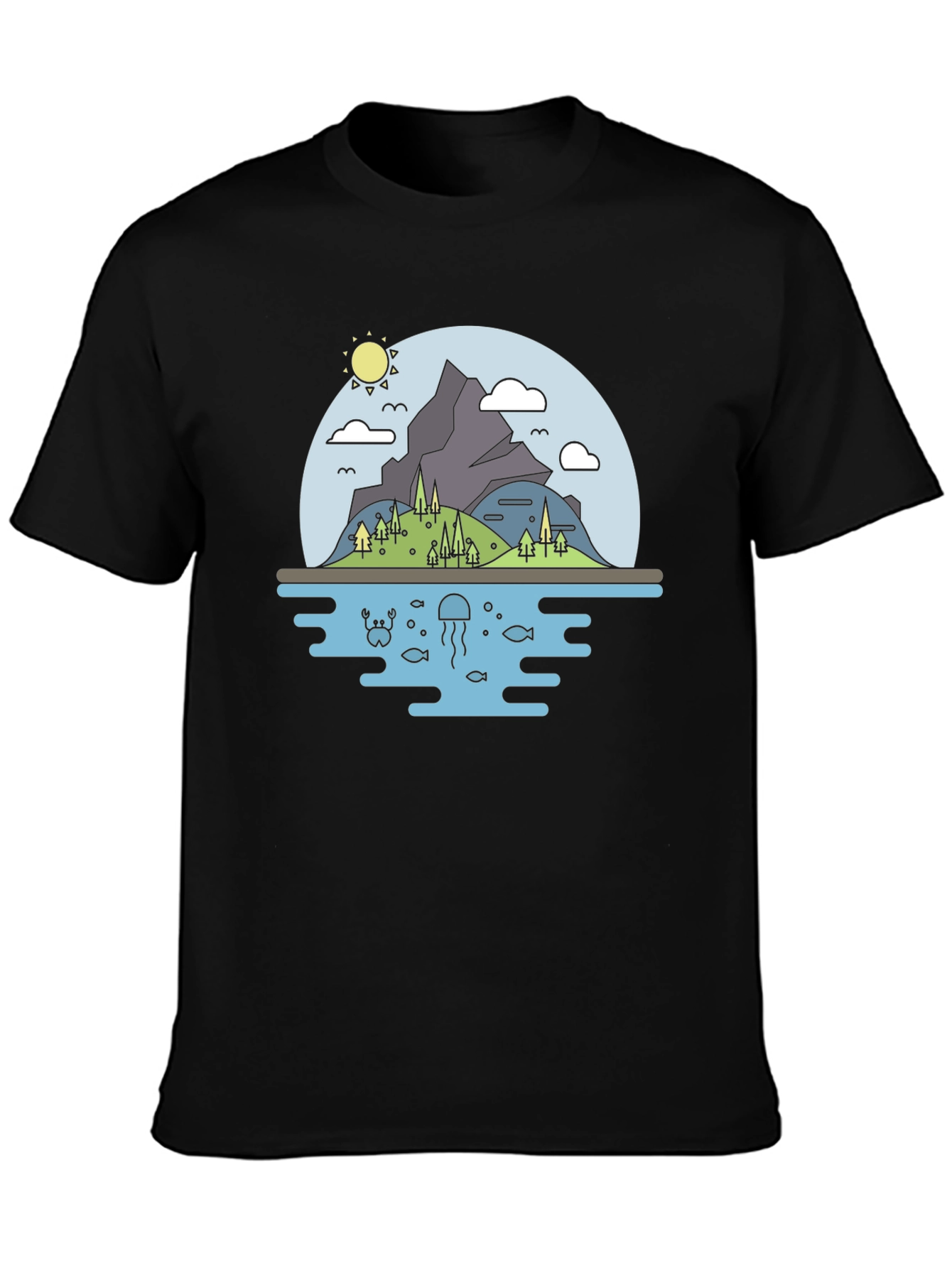 Black Nature Graphic Tee - Mountain & Sea Black T-Shirt view 3