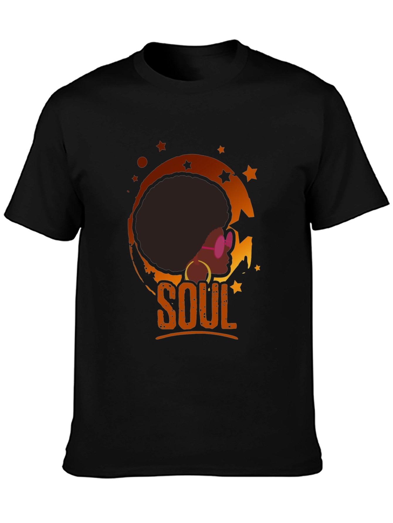 Black Soulful Afro T-Shirt - Retro Black Tee view 3