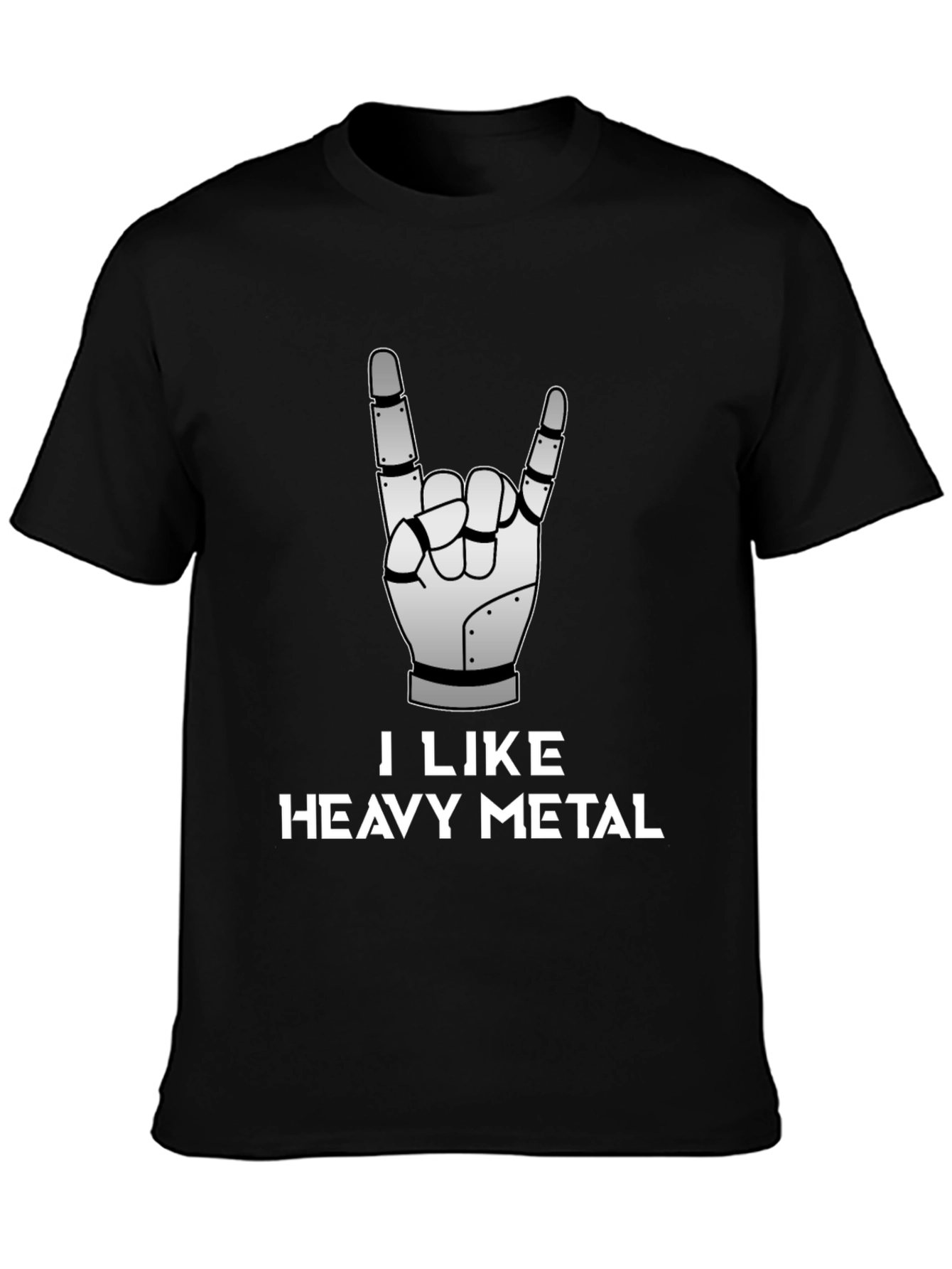 Black I Like Heavy Metal Robot Hand Graphic Tee view 3