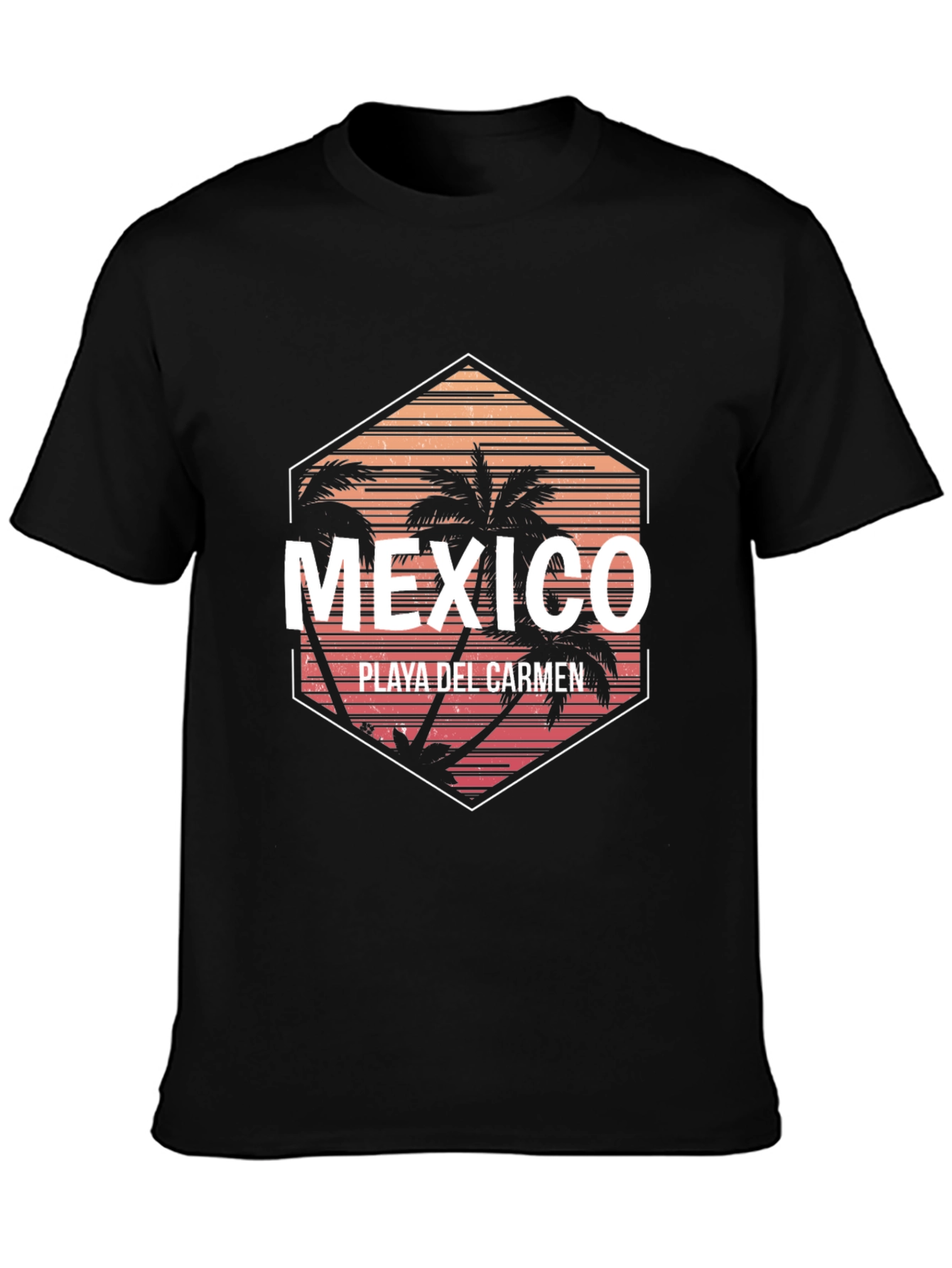 Black Mexico Playa Del Carmen Palm Tree Graphic T-Shirt view 3