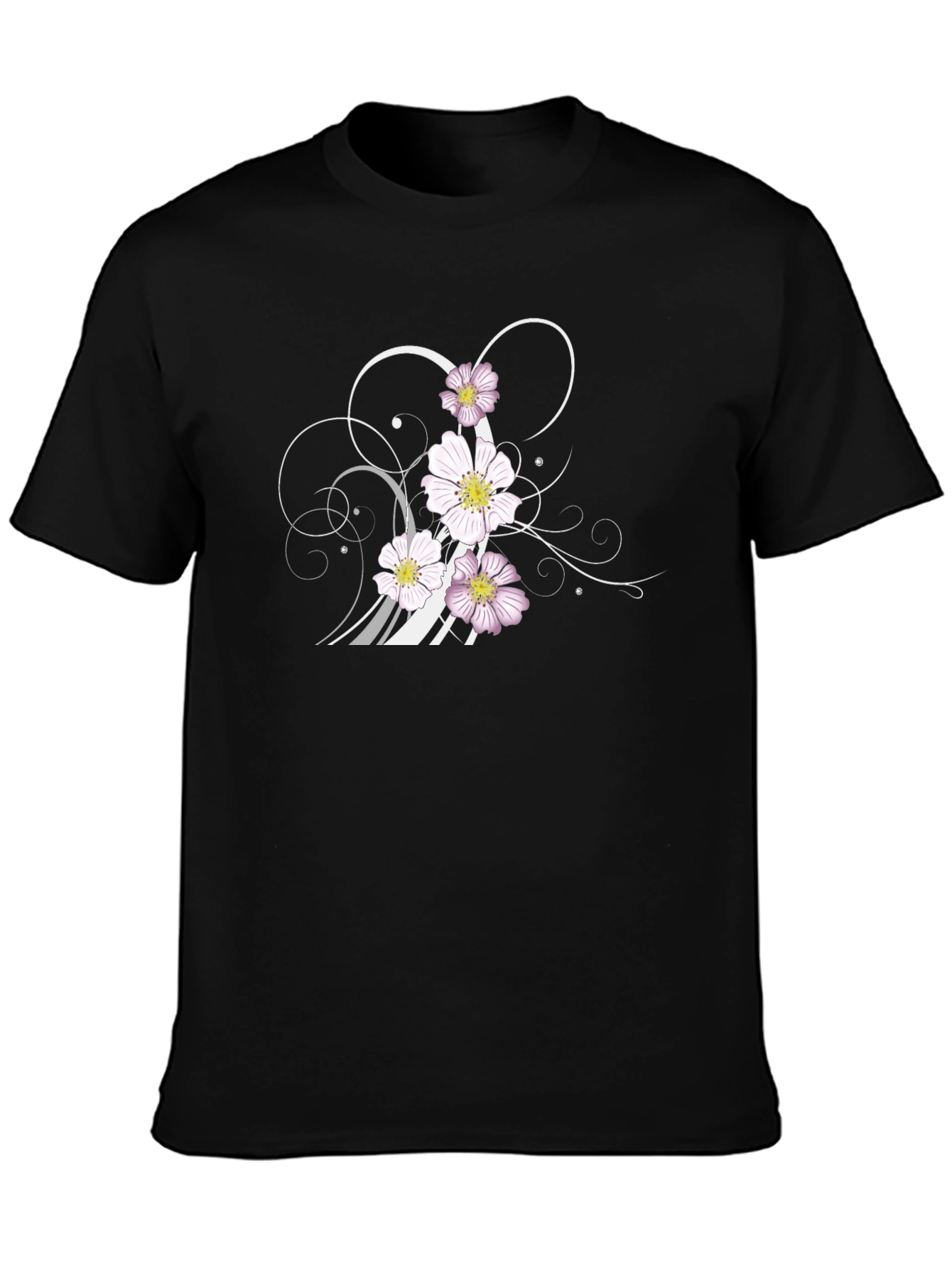 Black Floral Swirl Graphic Black T-Shirt view 3