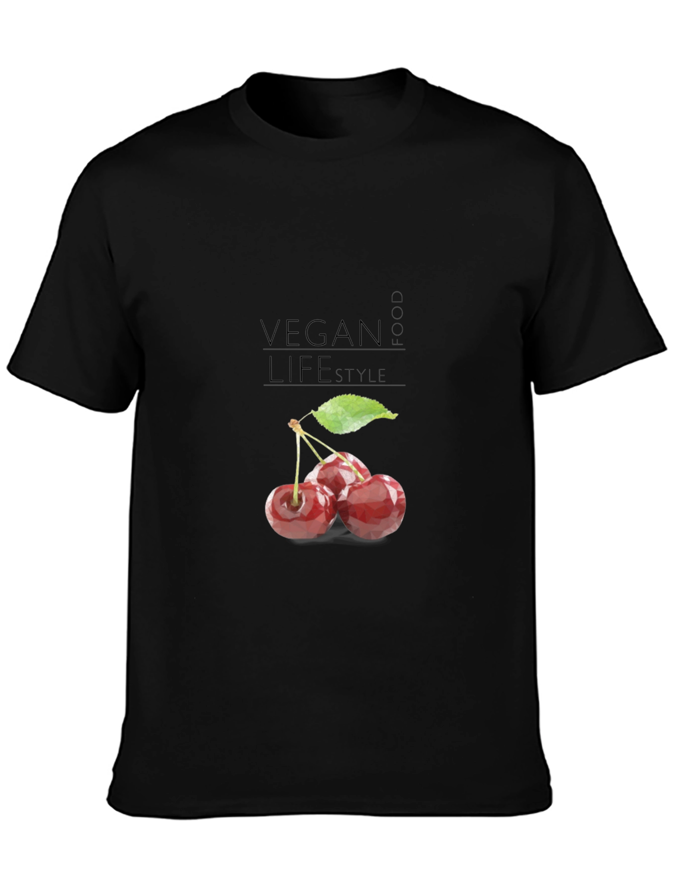 Black Vegan Cherry T-Shirt: Food Lifestyle Tee view 3