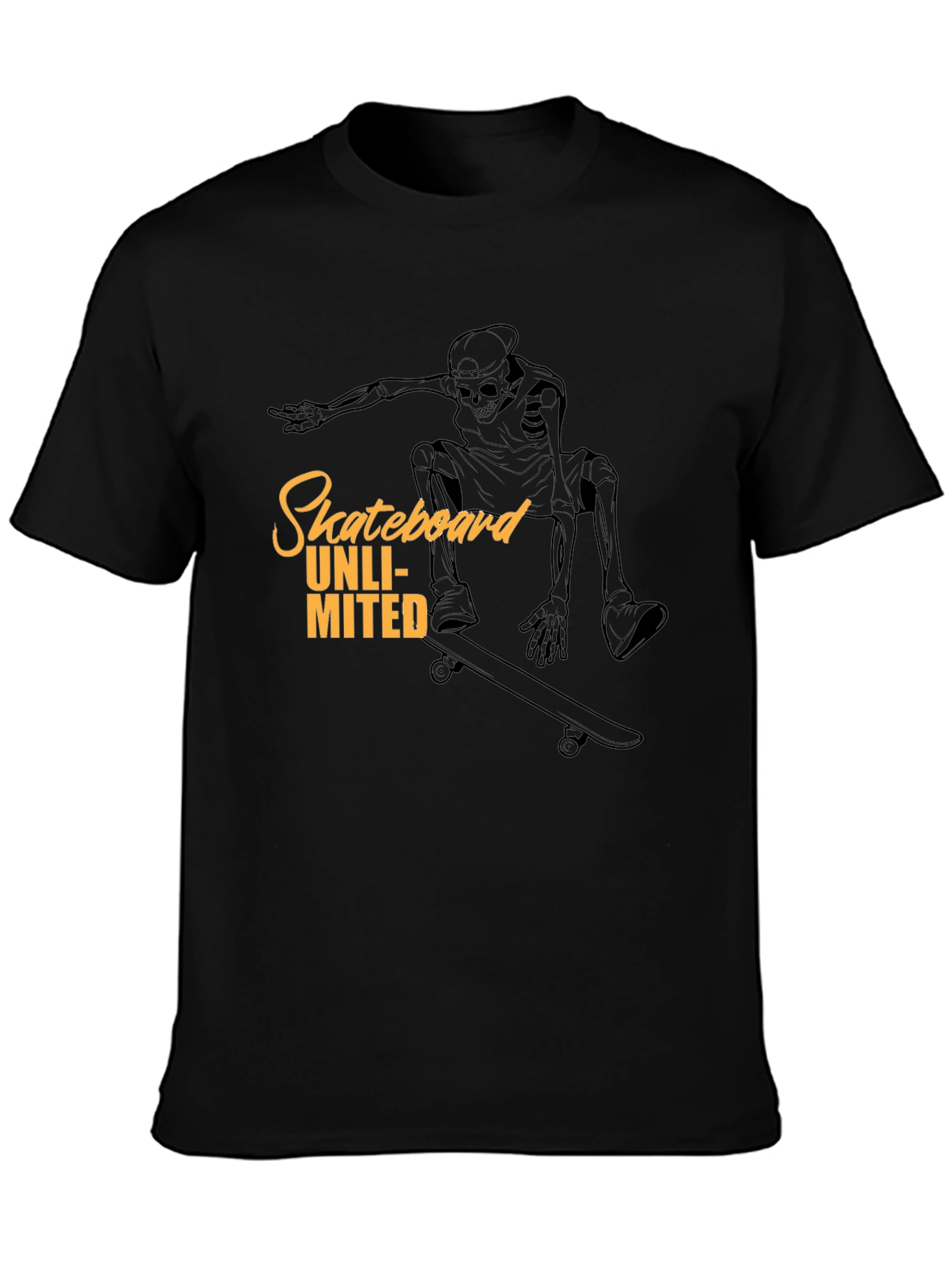 Black Skateboard Unlimited Black T-Shirt - Skeleton Rider Design view 3