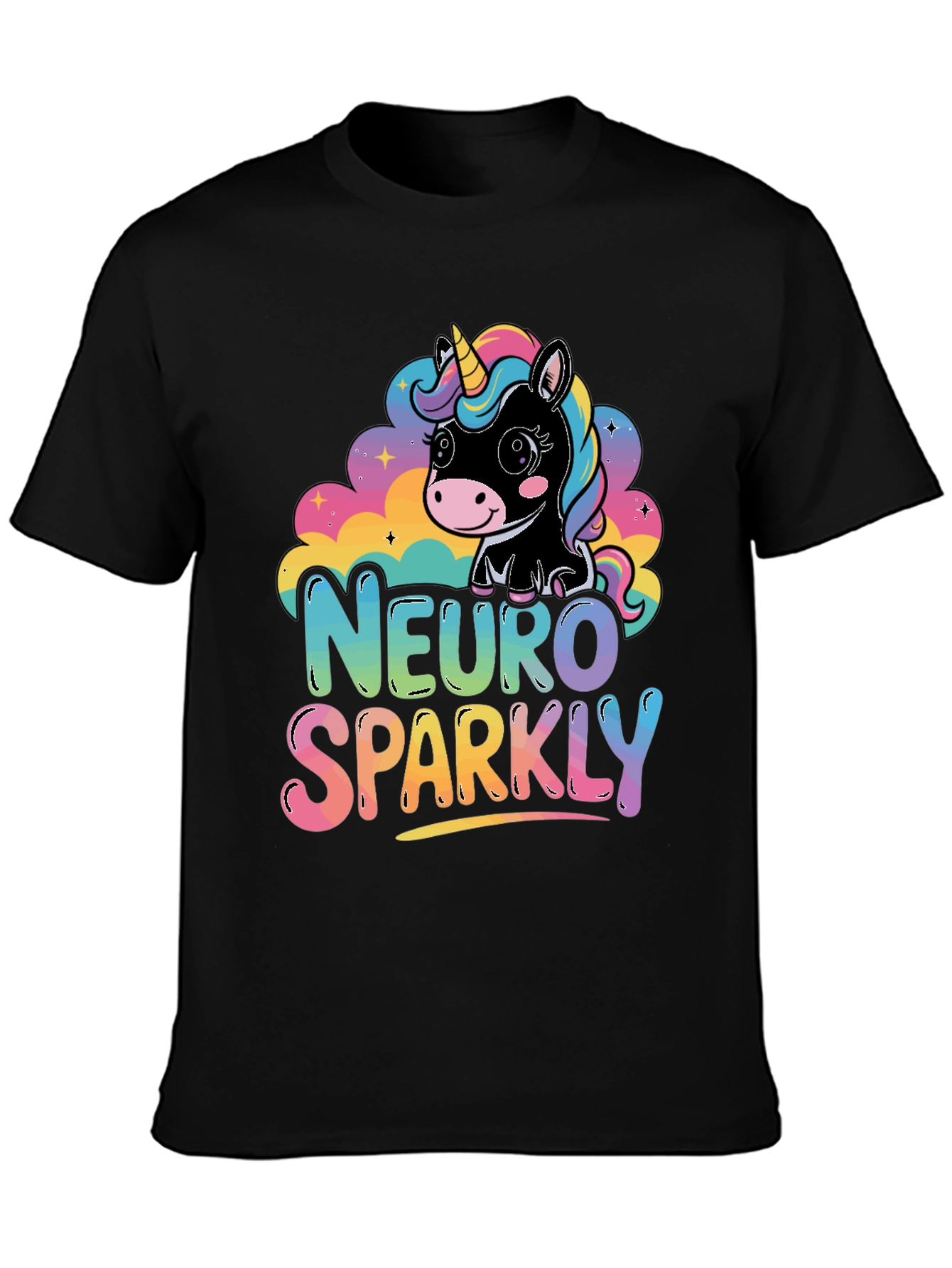 Black Neuro Sparkly Unicorn Graphic Tee view 3