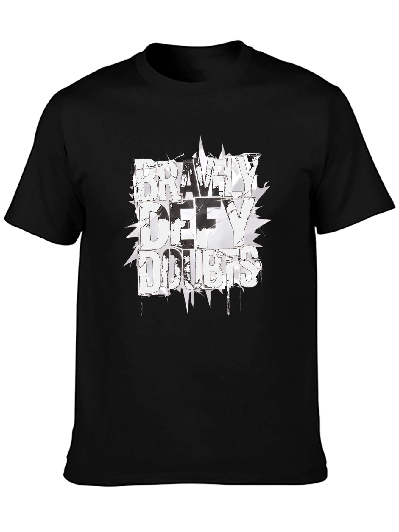 Black Bravely Defy Doubts Graphic Tee - Black Cotton T-Shirt view 3