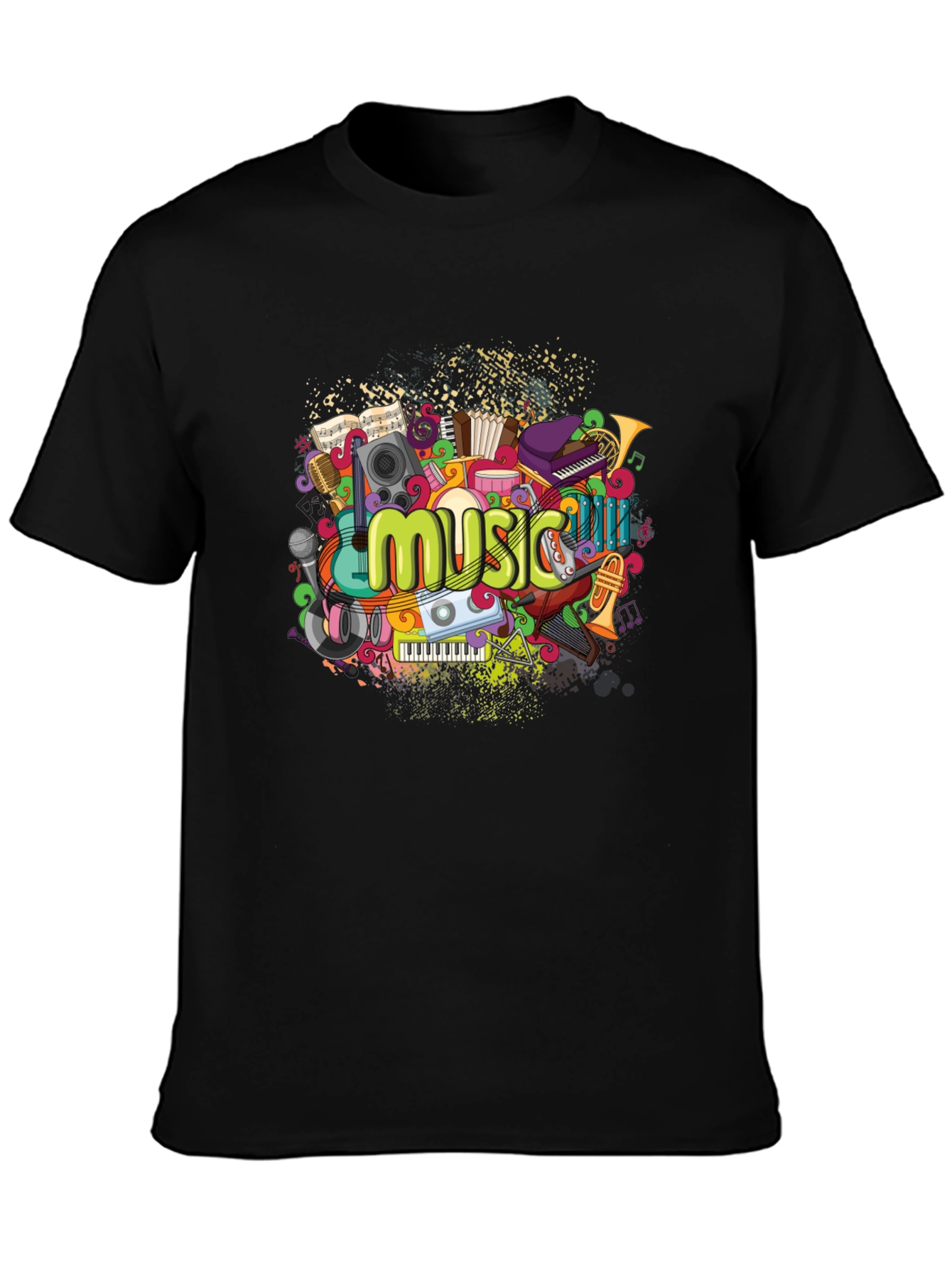 Black Music Lover's T-Shirt - Black Cotton Graphic Tee view 3