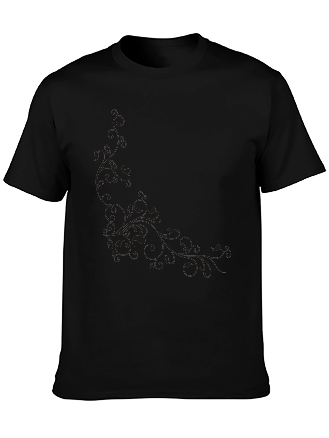 Black Men's Black T-Shirt with Subtle Floral Design view 3