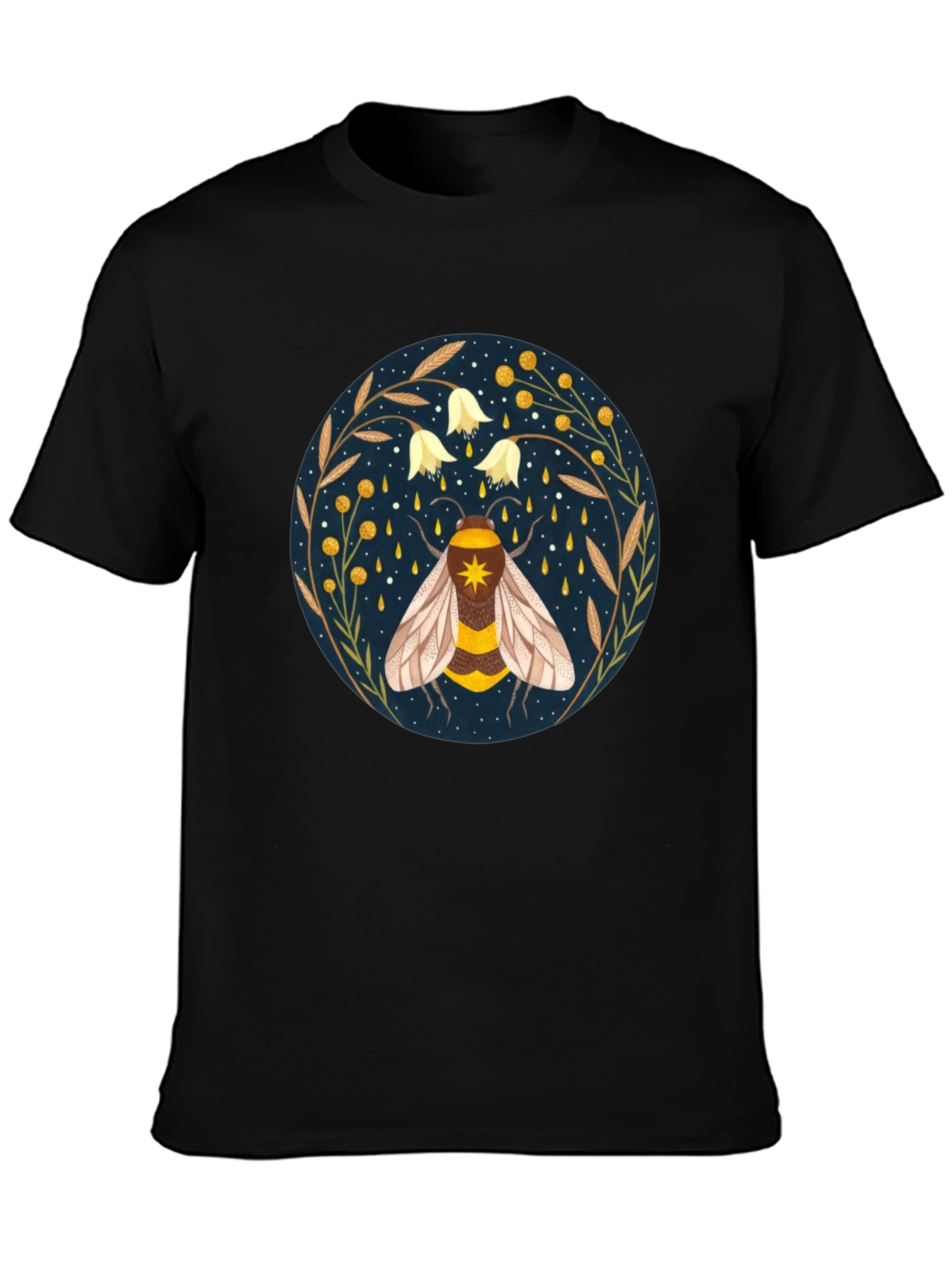 Black Enchanted Bee Graphic Tee - Celestial Honeycomb Design view 3