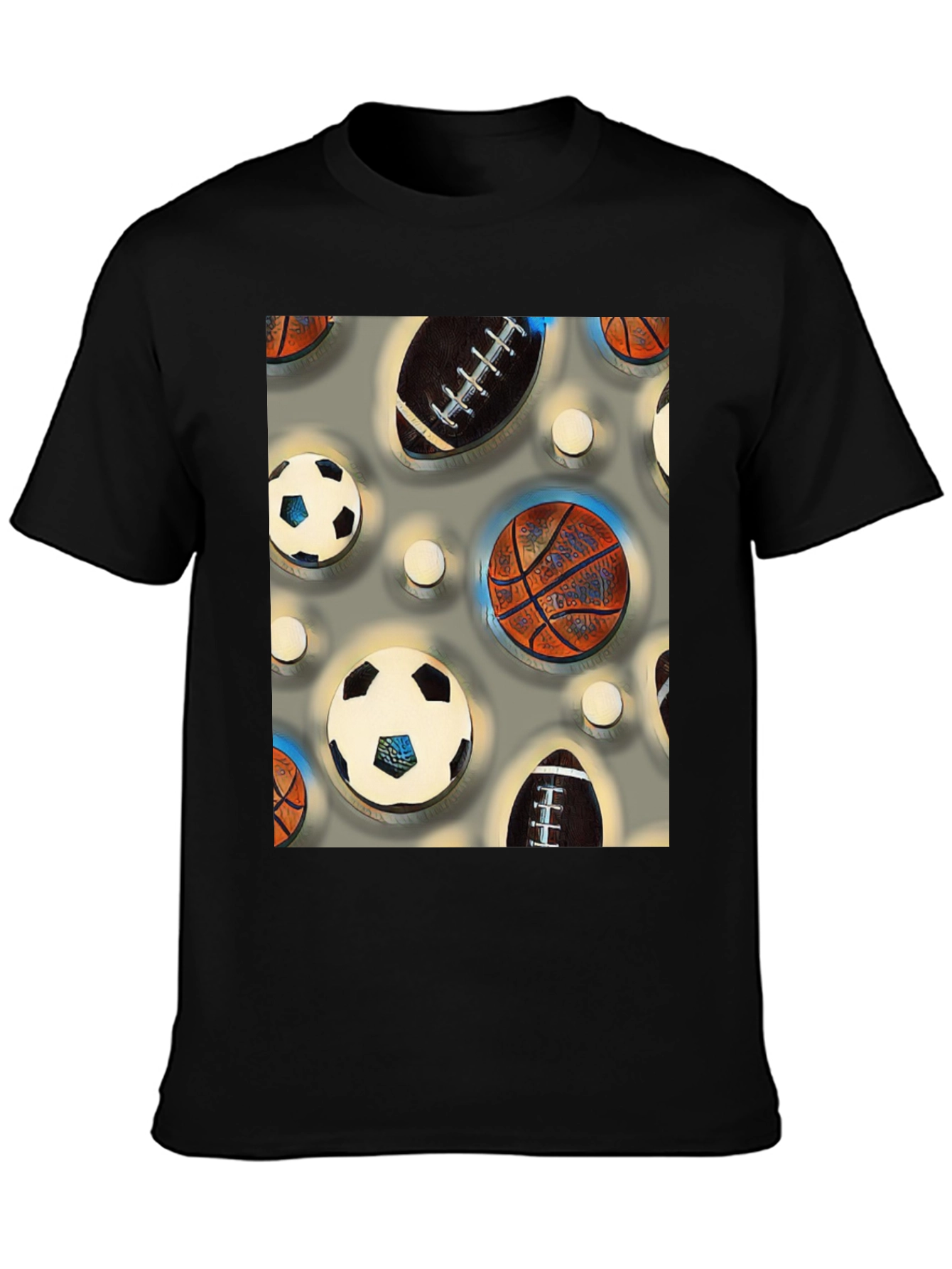 Black Sports Balls Patterned Tee view 3