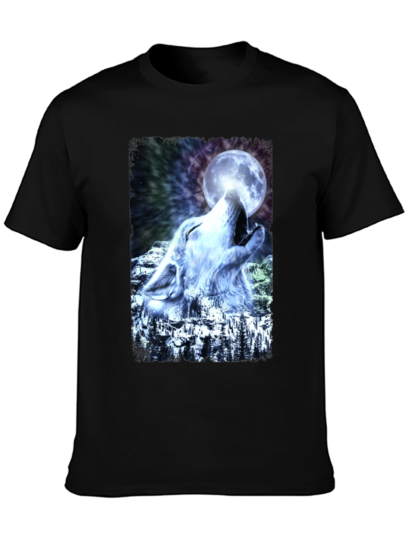 Black Wolf Howling Moon Graphic T-Shirt - Cool Design view 3