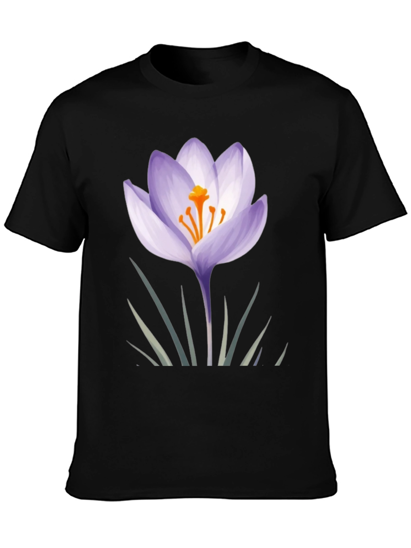 Black Crocus Flower Graphic Black T-Shirt view 3