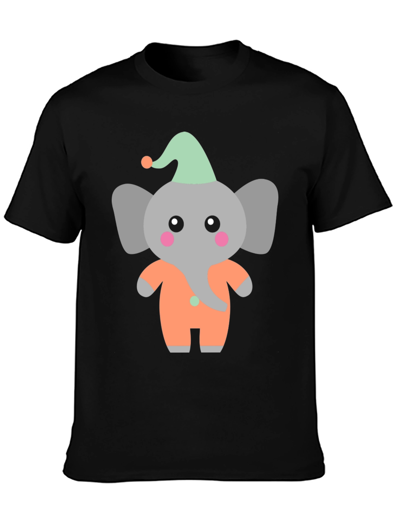 Black Cute Elephant Cartoon Black T-Shirt view 3