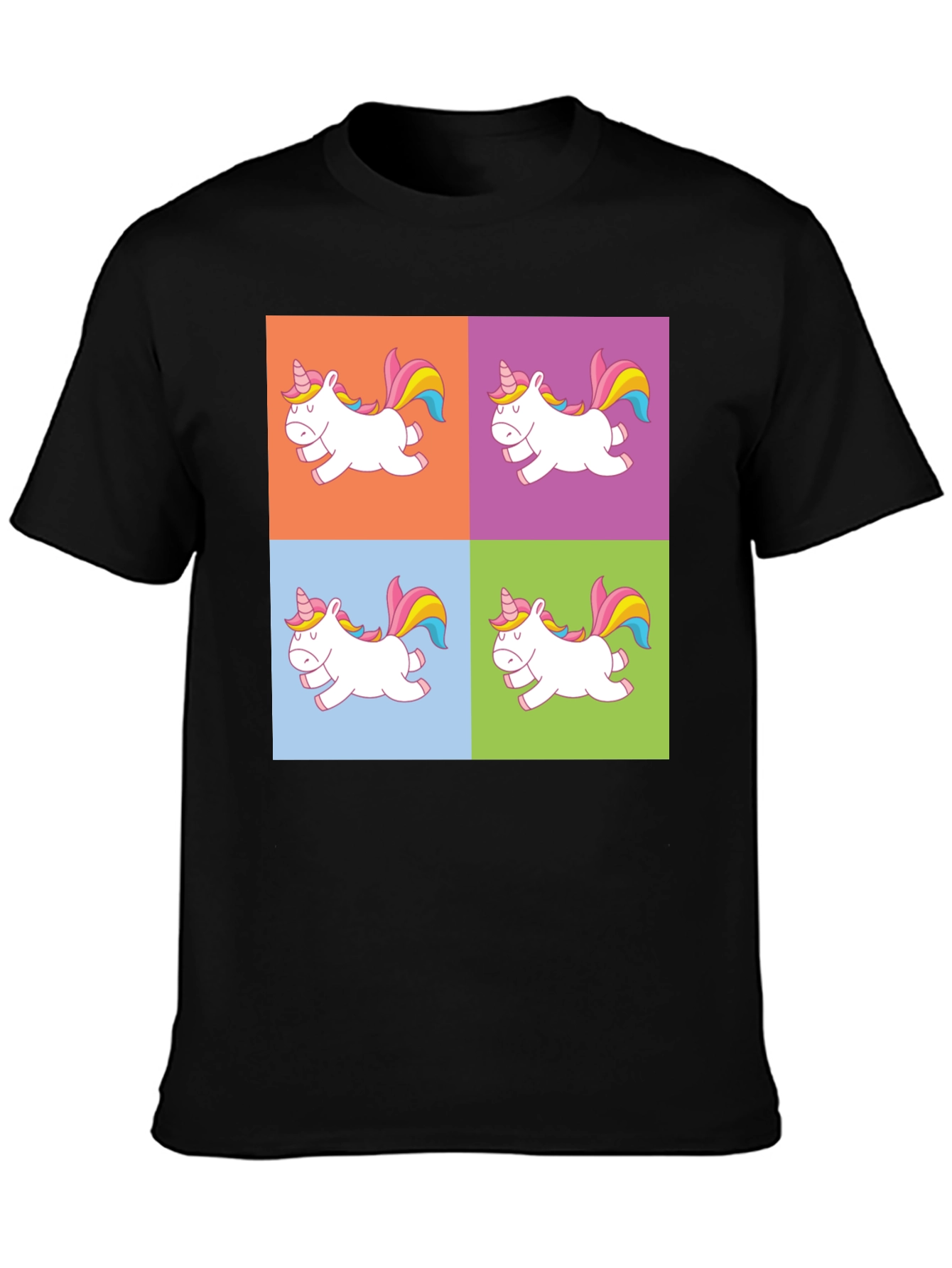 Black Unicorn Pop Art Graphic Print Black T-Shirt view 3