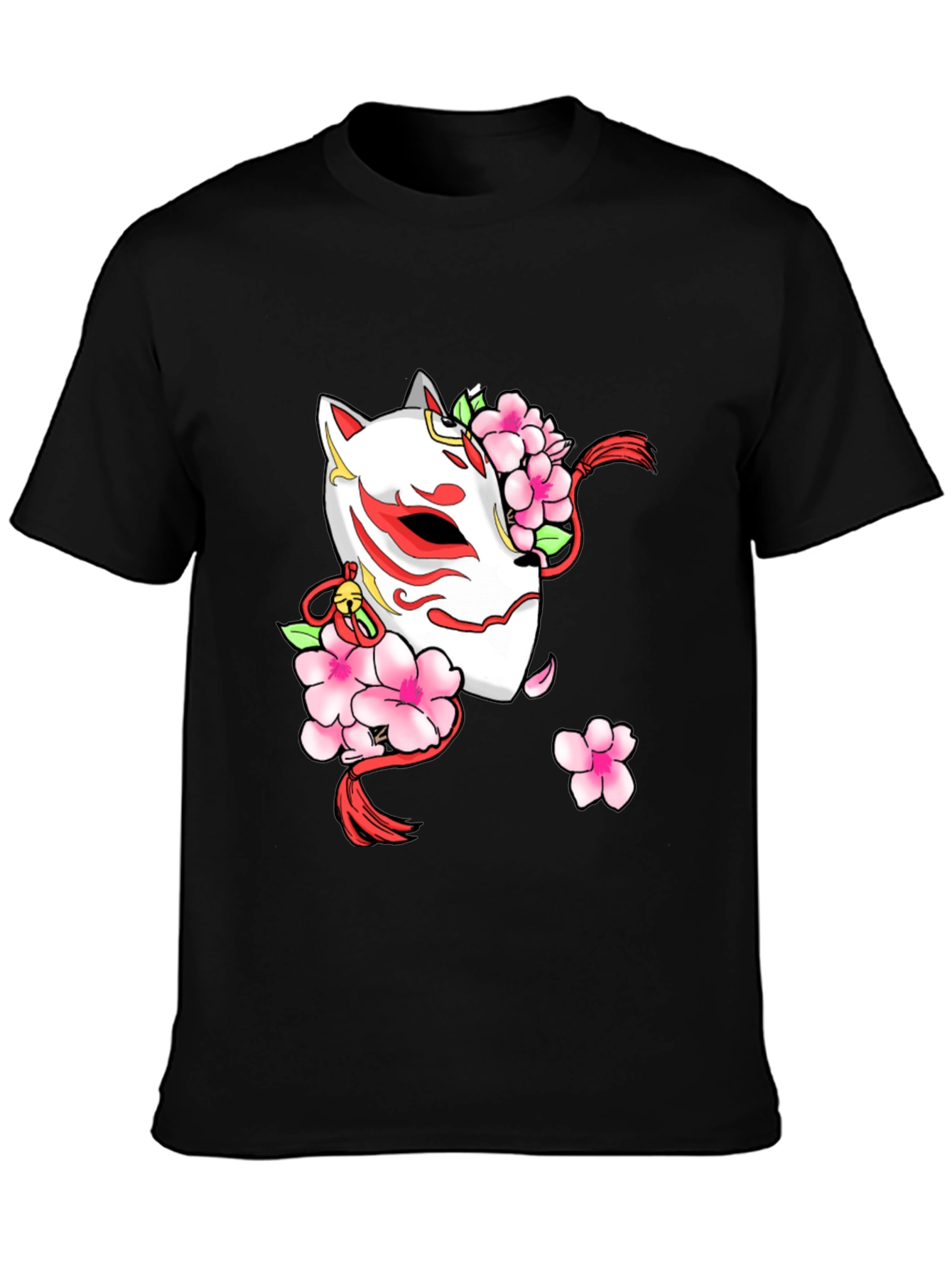 Black Sakura Kitsune Mask Graphic Tee - Black view 3
