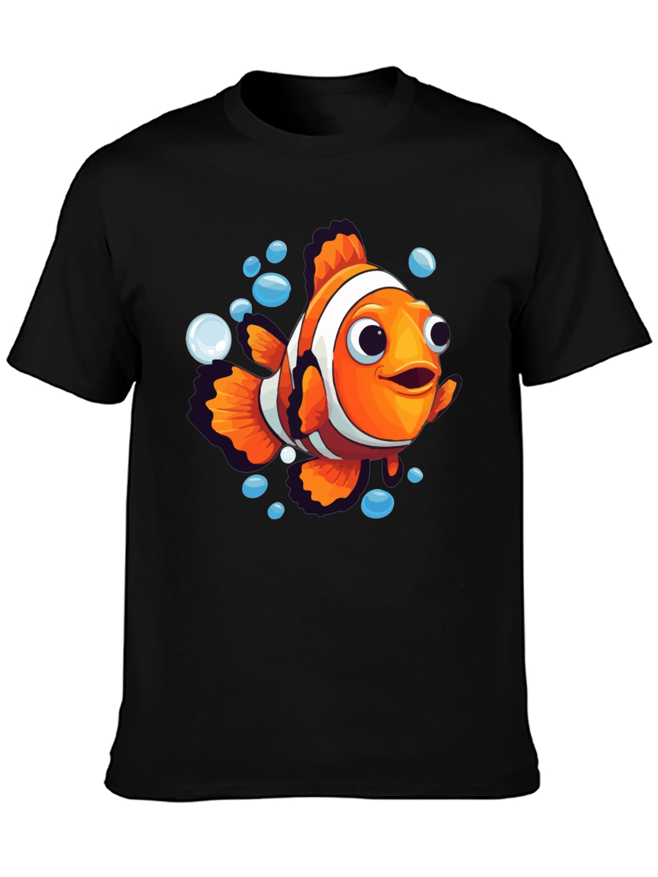 Black Cartoon Clownfish Graphic Tee - Soft Black Cotton view 3