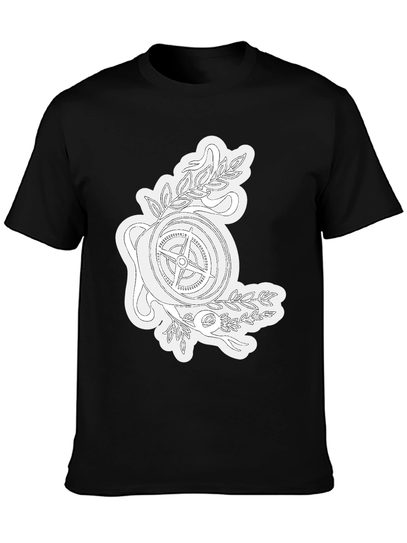 Black Compass Rose Graphic Tee - Black Cotton T-Shirt view 3