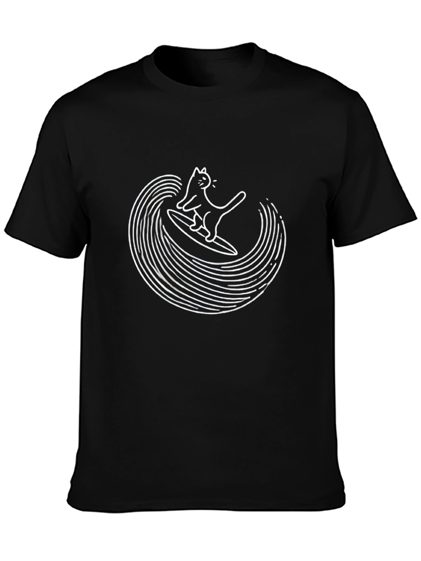 Black Cool Cat Surfing Wave Graphic T-Shirt view 3