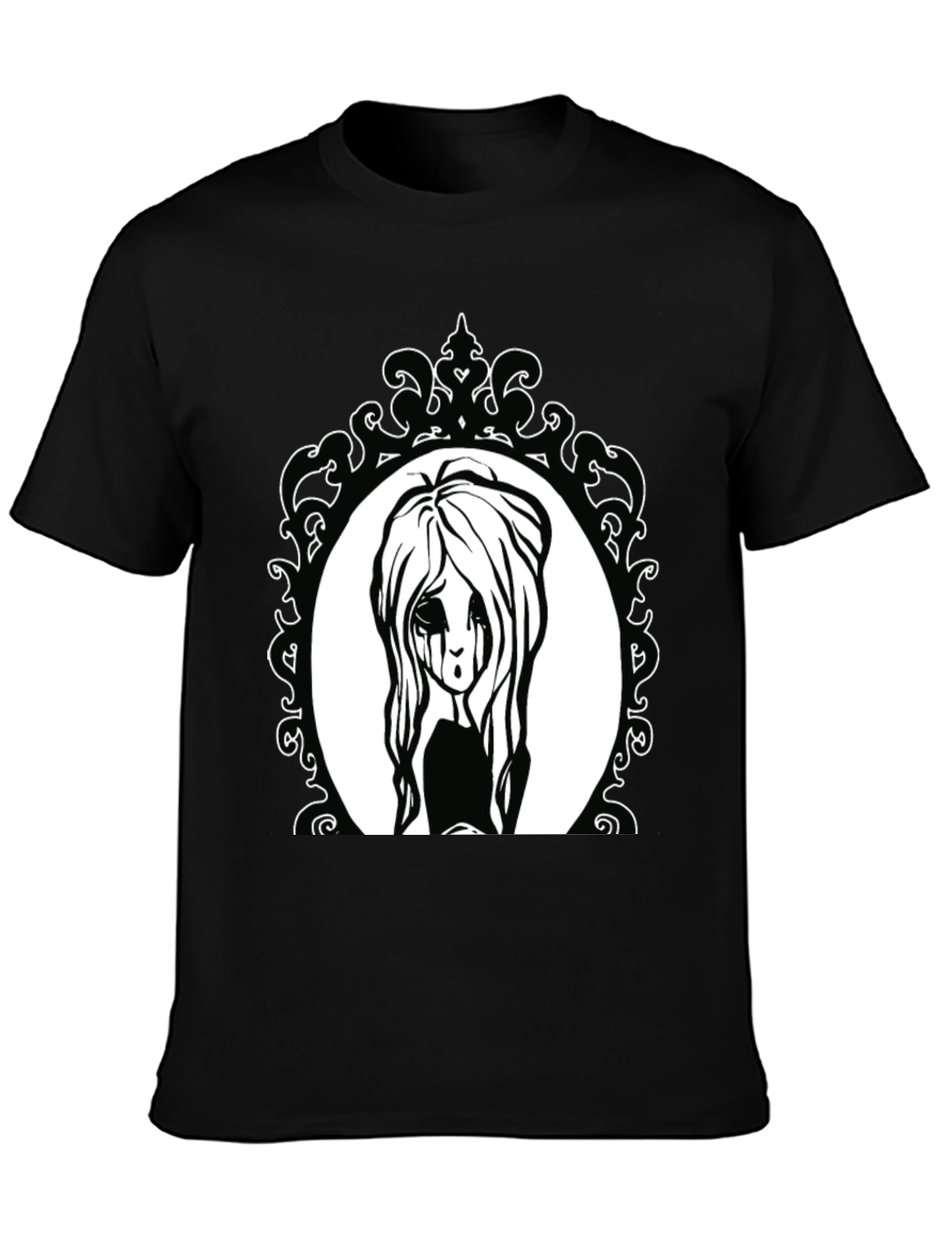 Black Gothic Girl Portrait Black Tee view 3