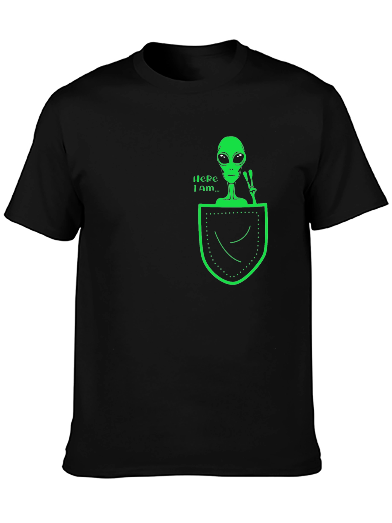 Black Alien in Pocket Graphic Tee - Black Cotton T-Shirt view 3