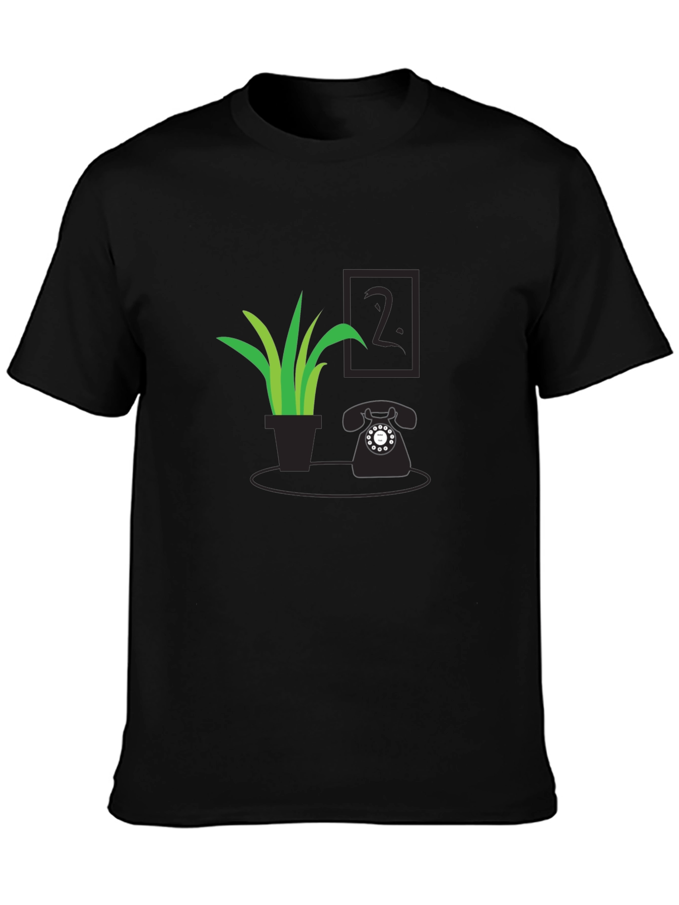 Black Plant & Rotary Phone Black Graphic Tee view 3