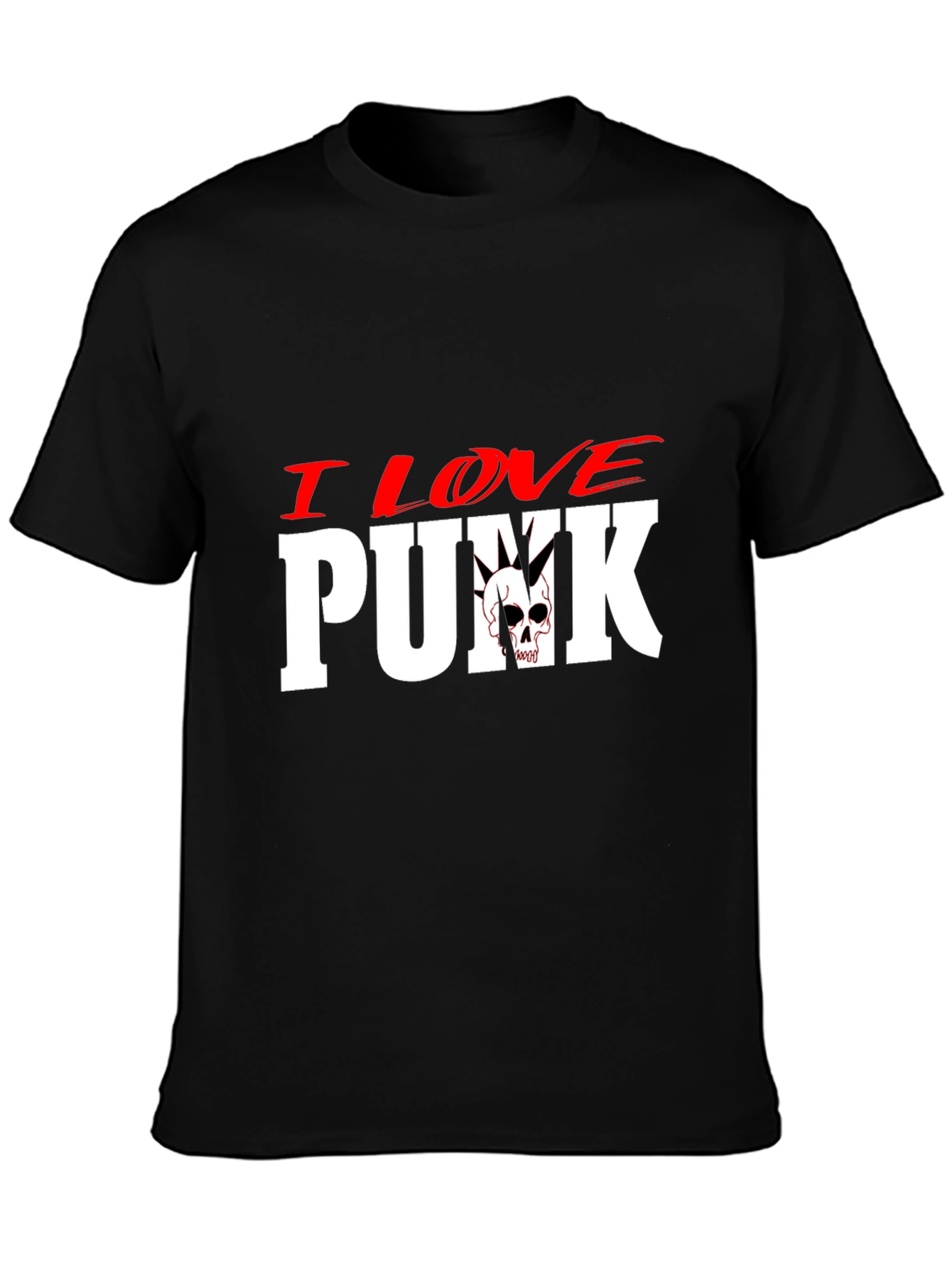 Black I Love Punk T-Shirt - Skull Design view 3