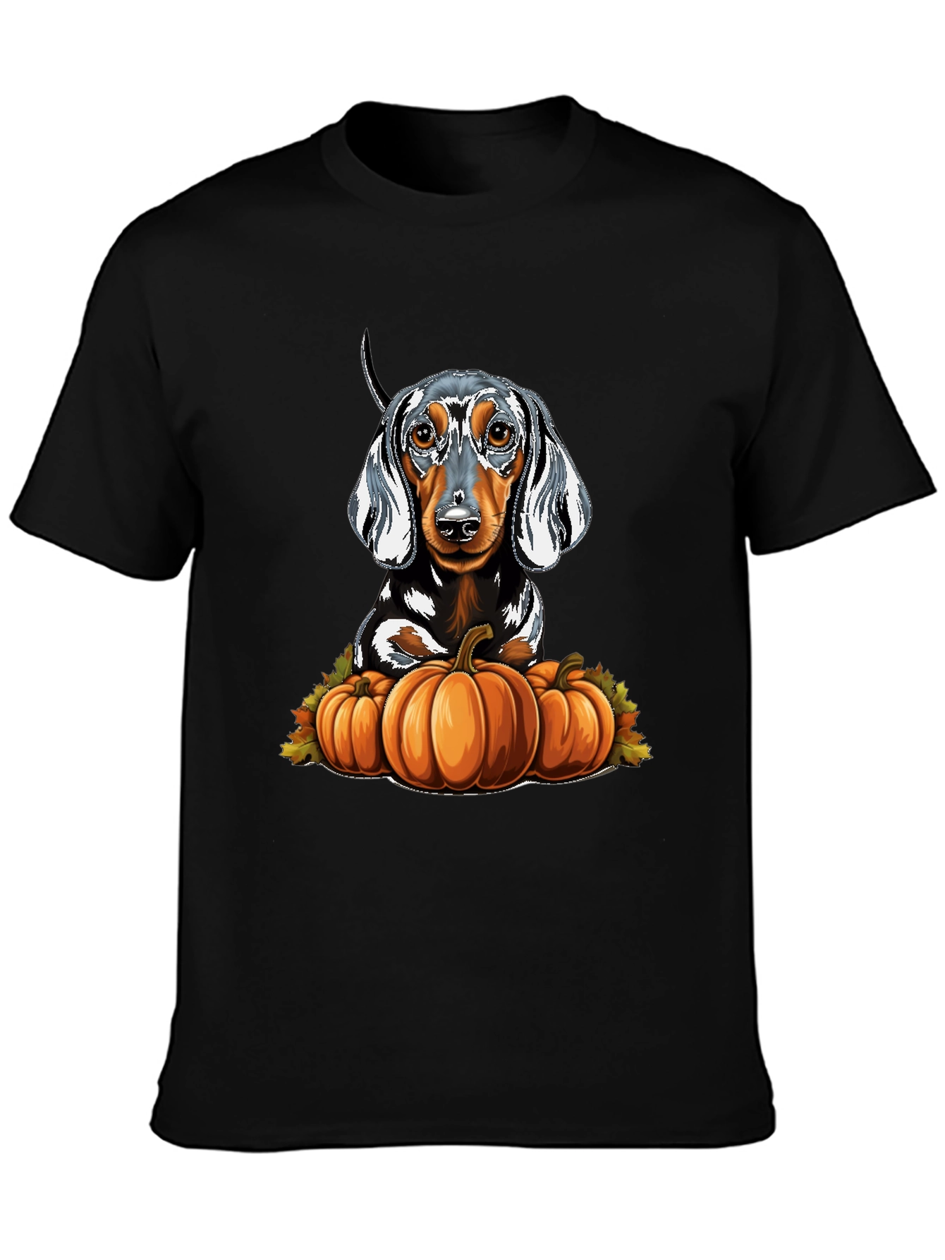 Black Dachshund & Pumpkins Graphic Tee view 3