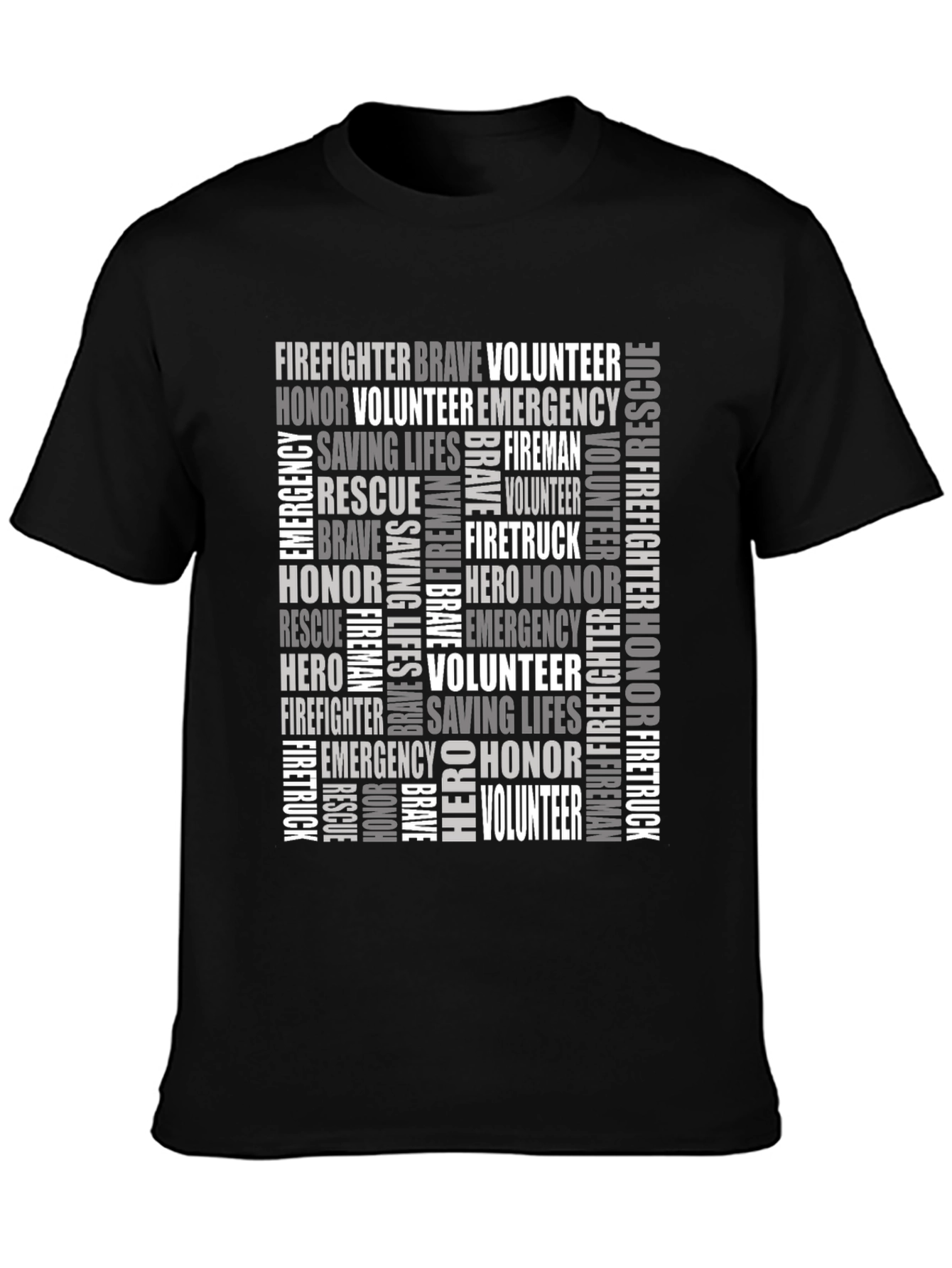 Black Firefighter Word Art T-Shirt - Heroic Tribute Tee view 3