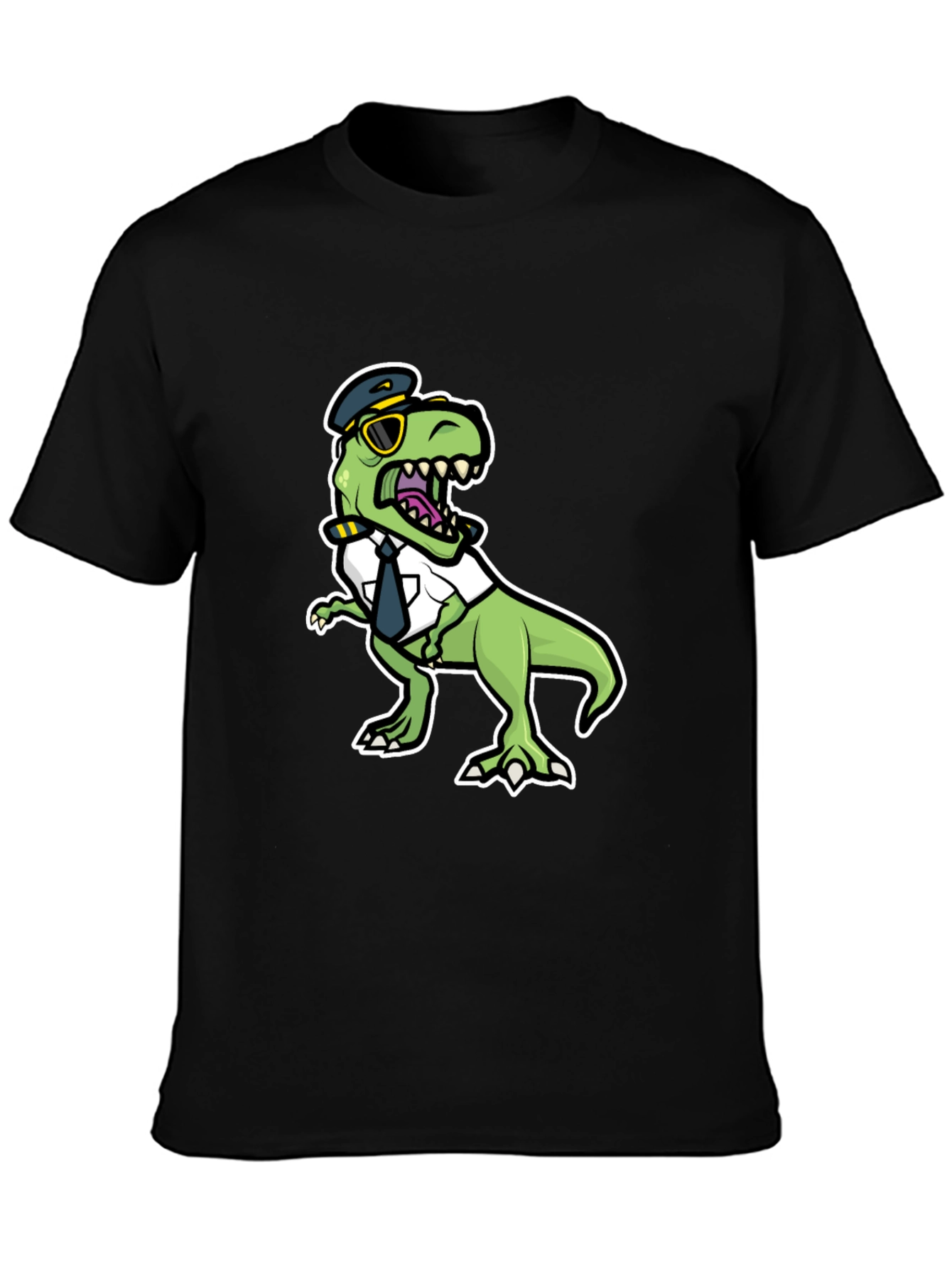 Black Pilot Dino T-Shirt - Funny Trex Aviation Tee view 3