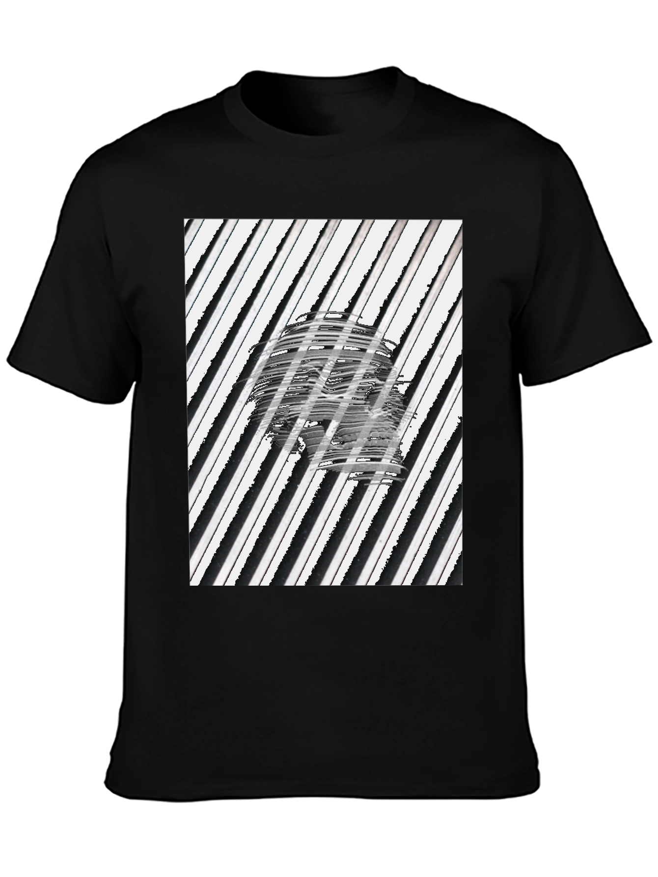 Black Abstract Skull Graphic Tee - Black Cotton T-Shirt view 3