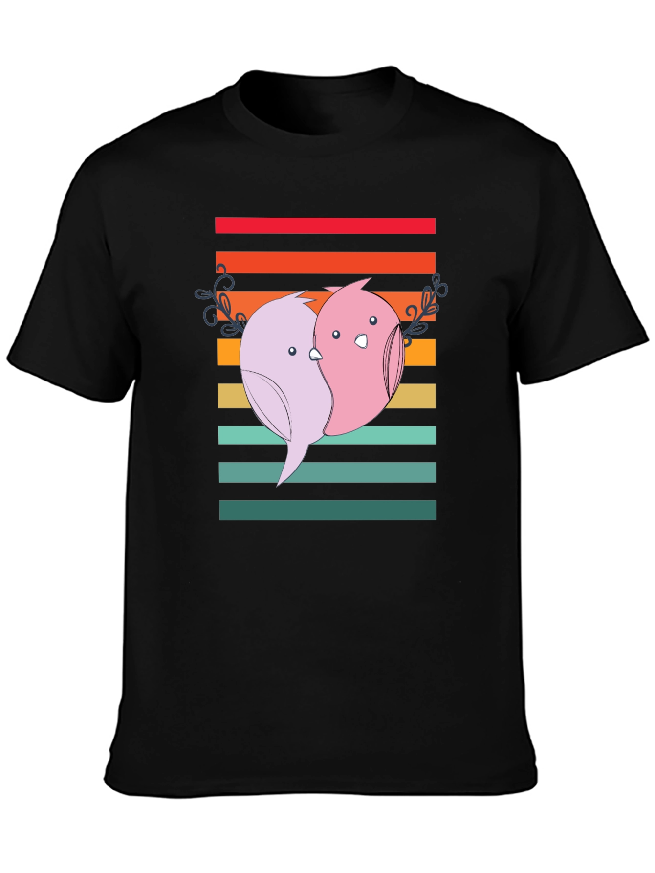 Black Cute Love Birds Graphic Tee - Stylish Unisex T-Shirt view 3