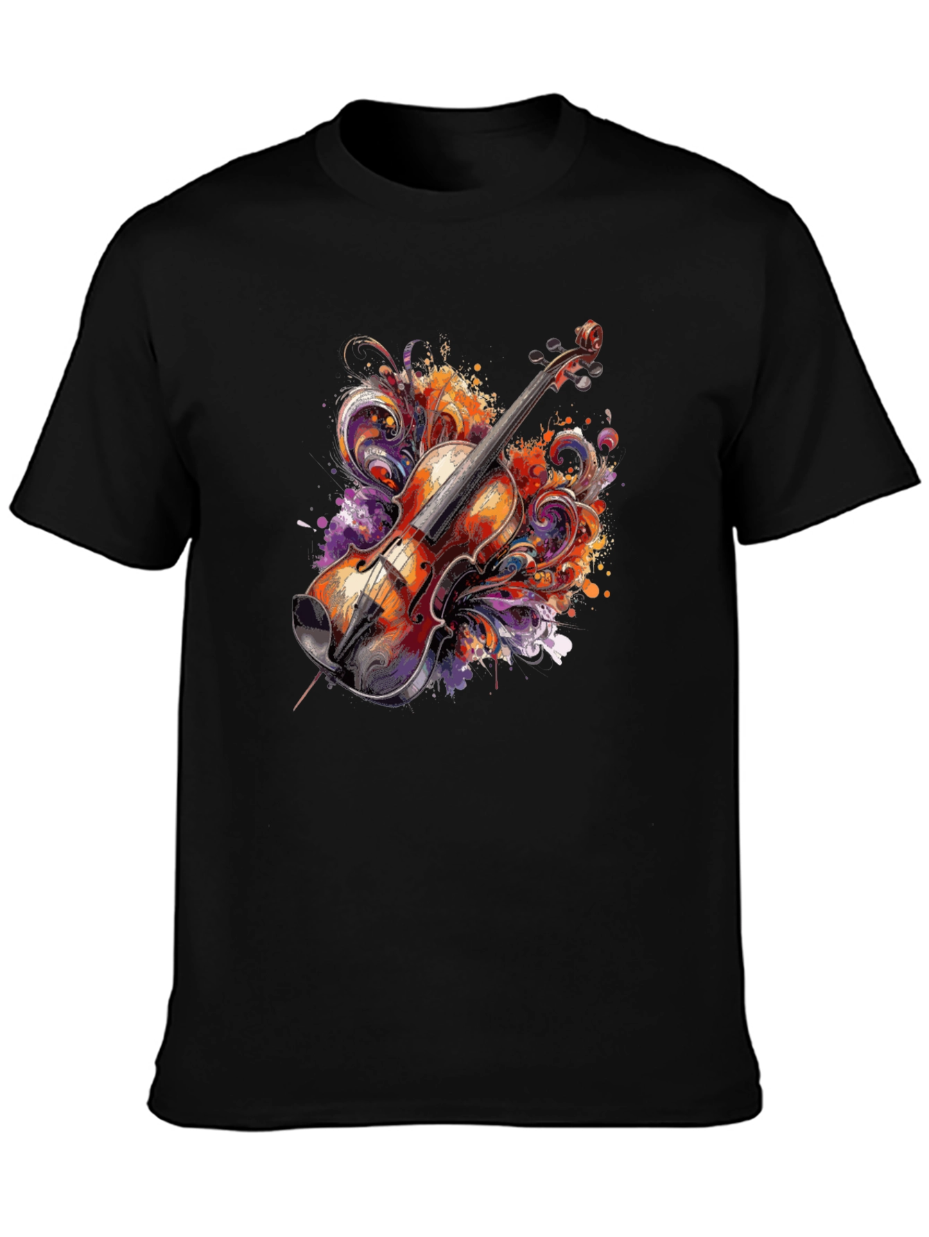 Black Musical Violin Graphic Tee - Artsy Black T-Shirt view 3