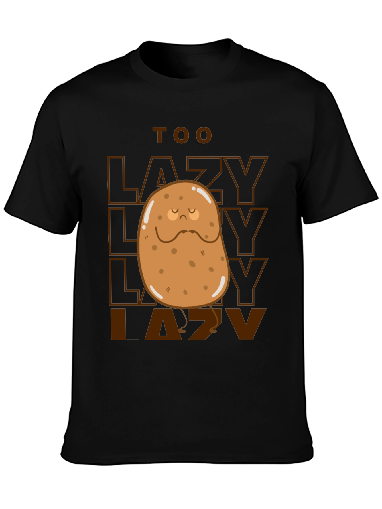 Black Too Lazy Potato Graphic Tee - Funny Unisex T-Shirt view 3