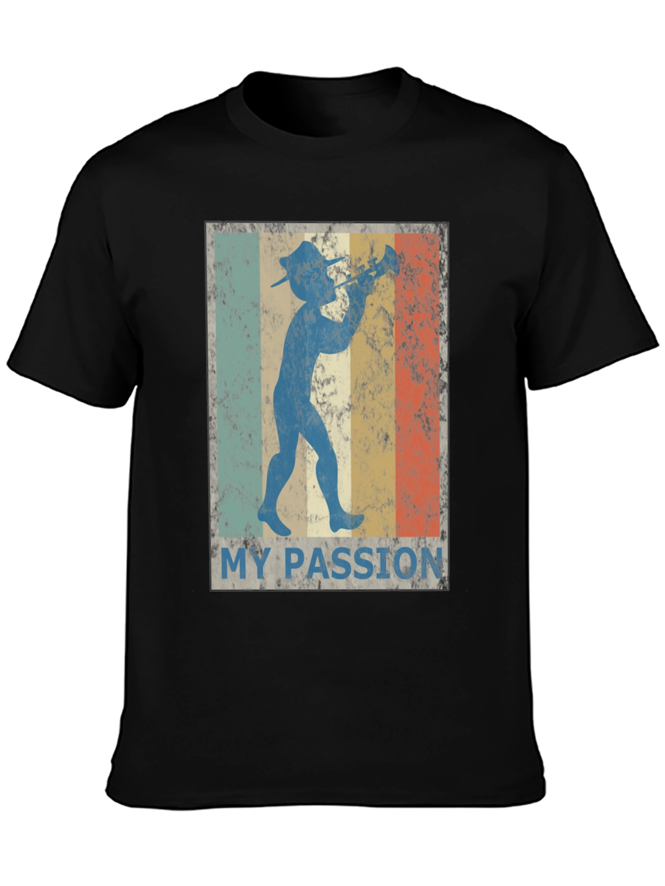 Black Retro "My Passion" Trumpet Player Graphic Tee view 3