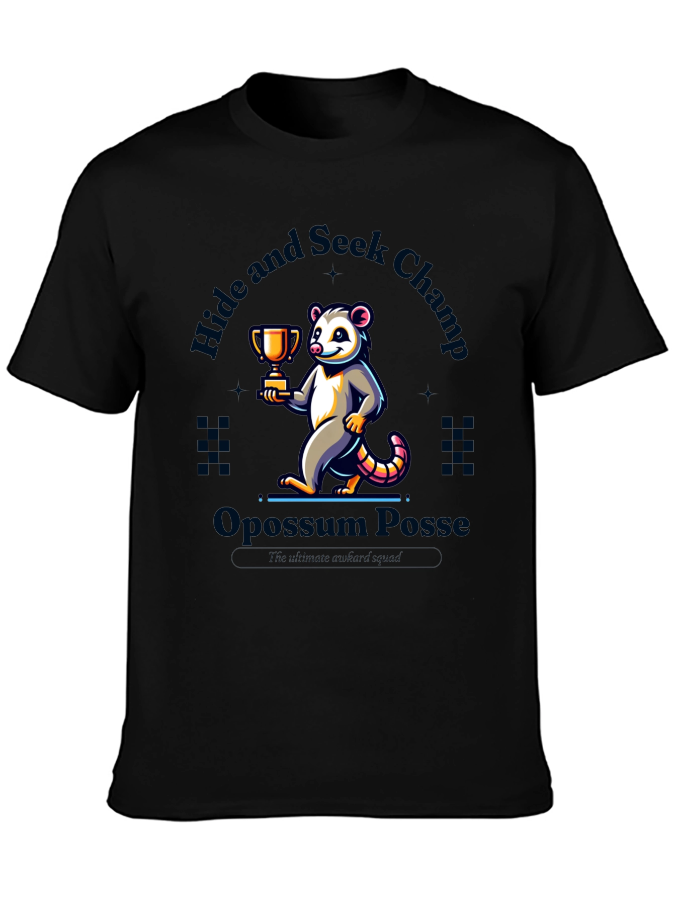 Black Opossum Hide & Seek Champ T-Shirt view 3