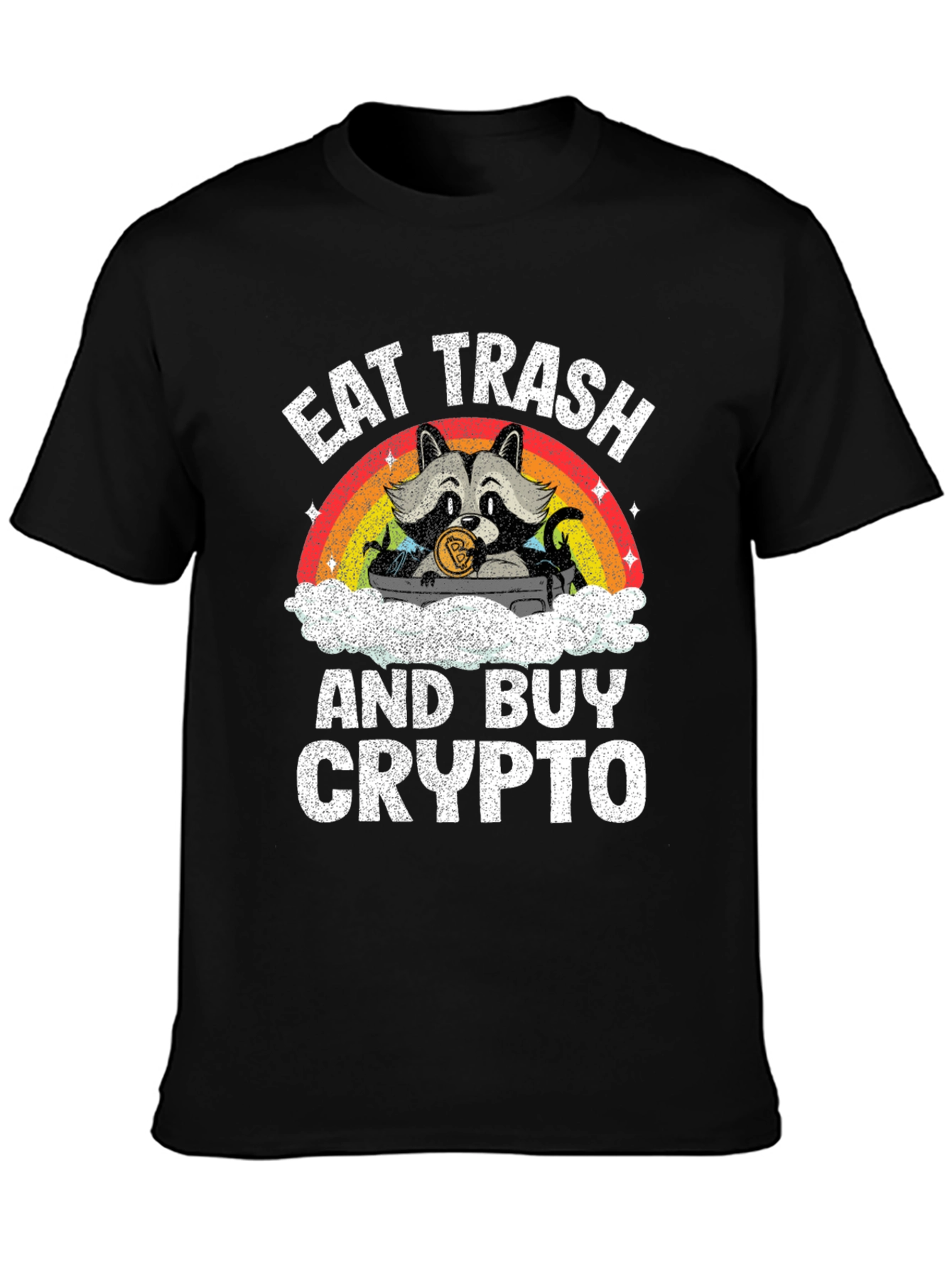 Black Eat Trash and Buy Crypto T-Shirt - Raccoon Design view 3