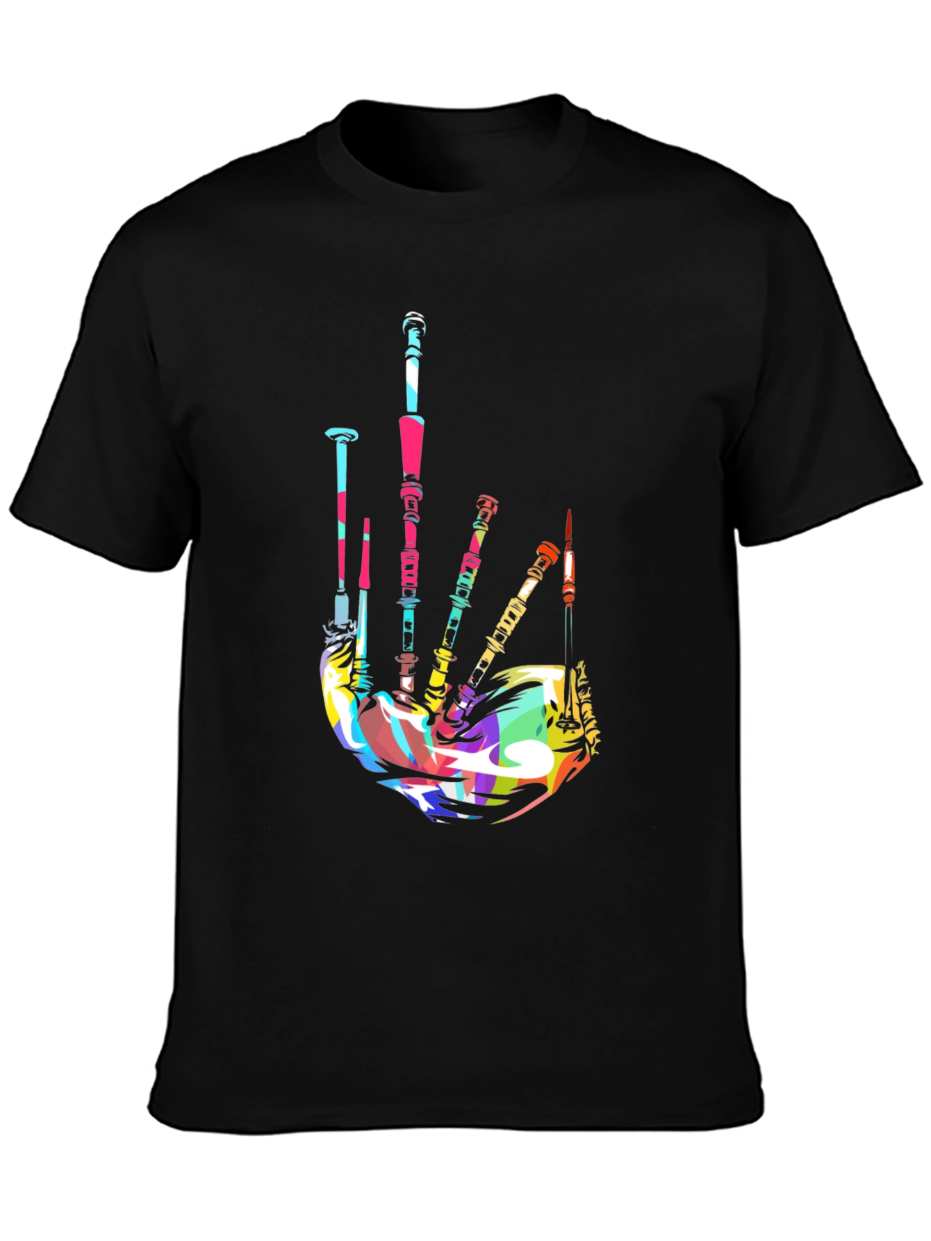 Black Colorful Bagpipe Graphic Tee view 3