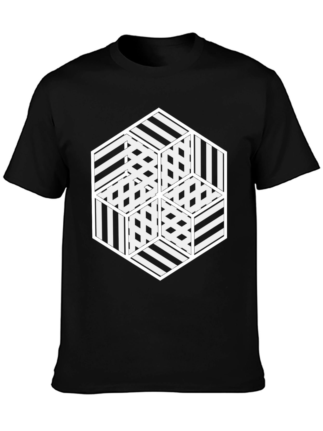 Black Optical Illusion Hexagon Graphic Tee view 3