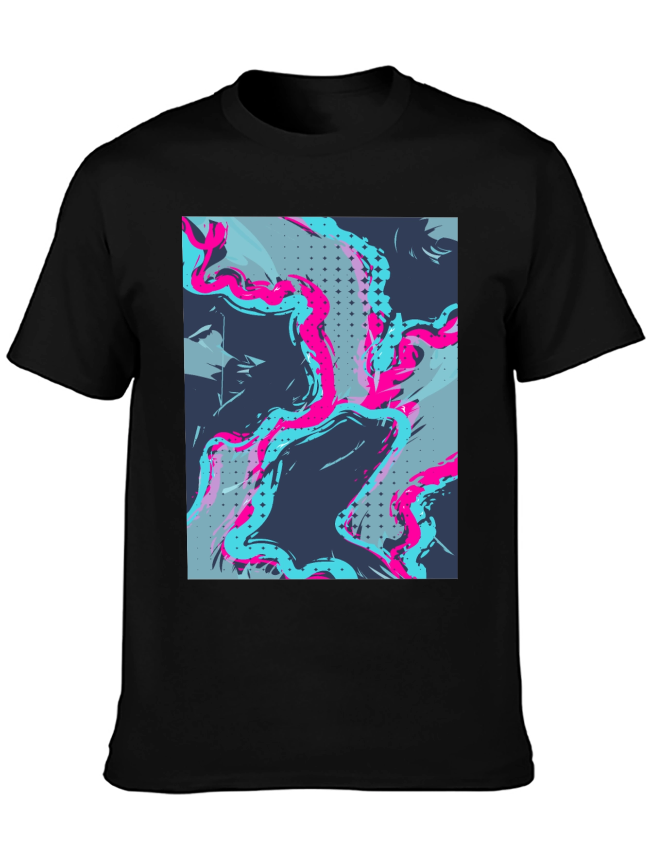 Black Abstract Graphic Print Men's Black Tee view 3